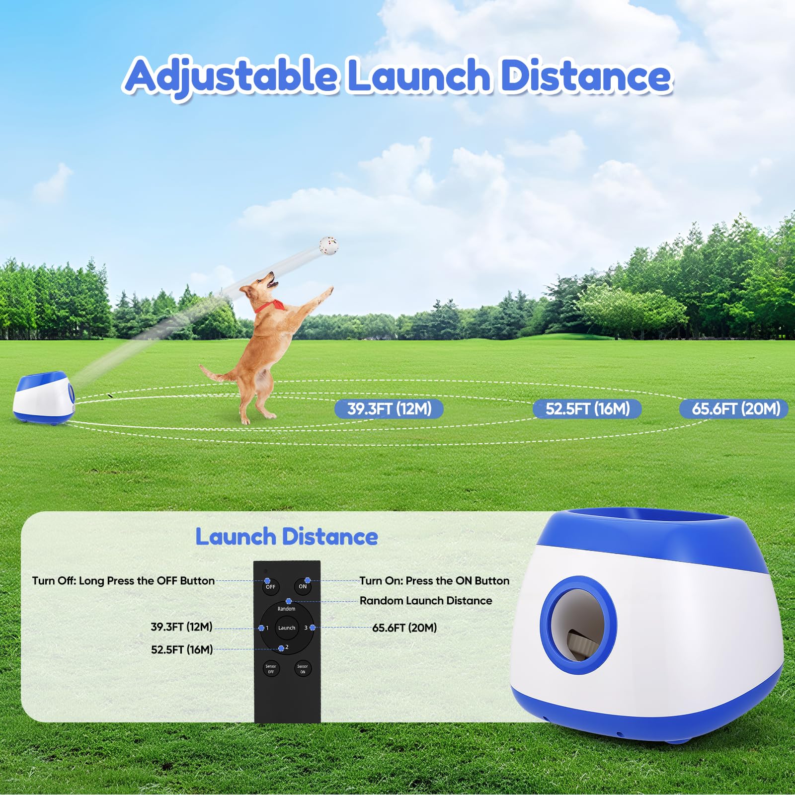 Automatisch ballwurfmaschine Hund,hundespielzeug Ball mit 6 Stück 2 Zoll tennisbälle,Einstellbarer Abstand 12/16/20m Fuß Interaktives Haustierspielzeug,hundeball elektrisch wurfball