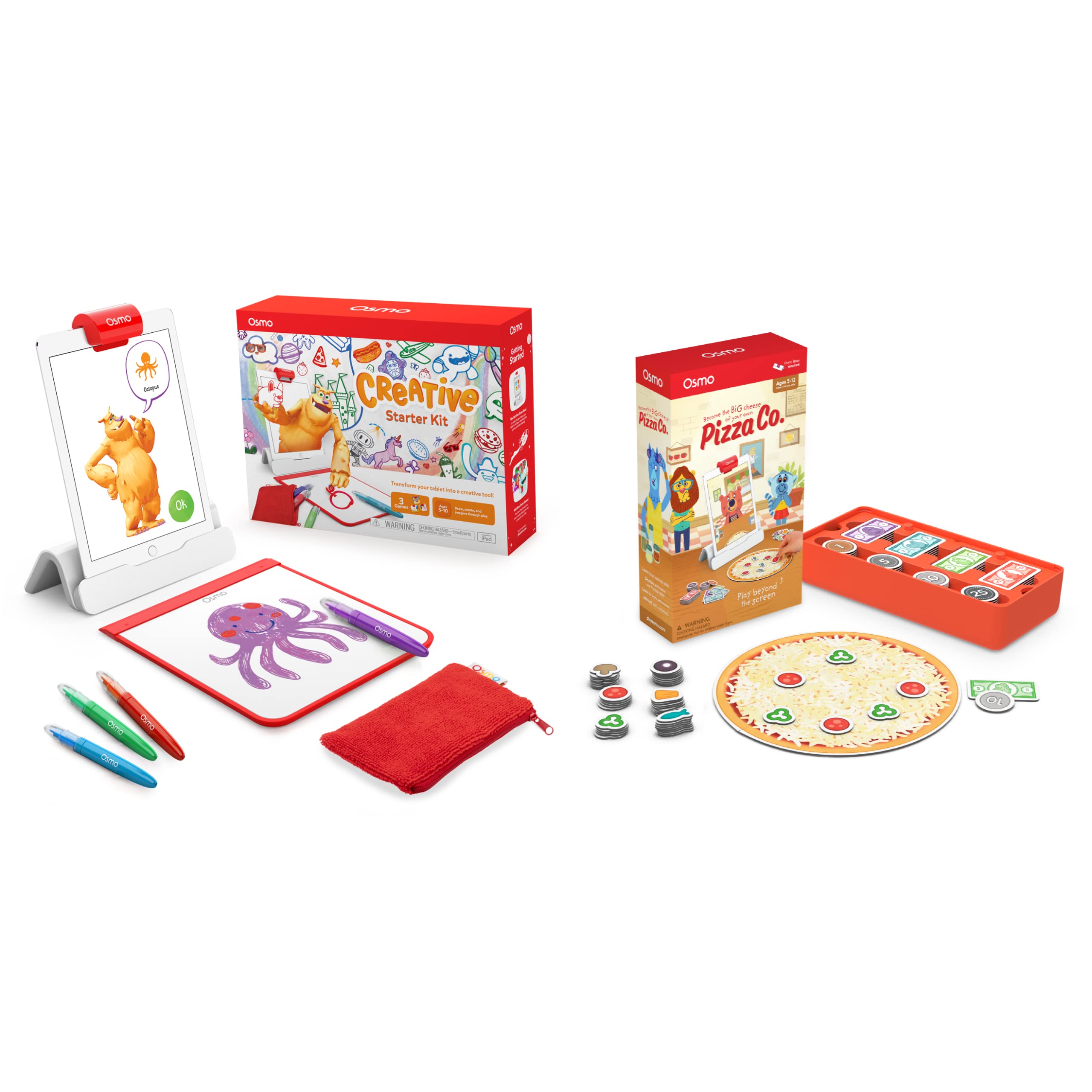 Osmo - Creative Starter Kit for iPad (Ages 5-10) + Pizza Co. Game Bundle (Ages 5-12) iPad Base Included