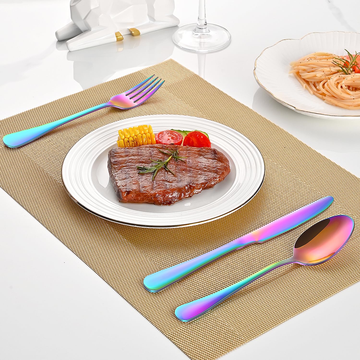 Rainbow Dinner Forks Set,8 PCs Colorful Stainless Steel Table Forks Set, Metal Silverware Forks For Kitchen — Amazon image 5