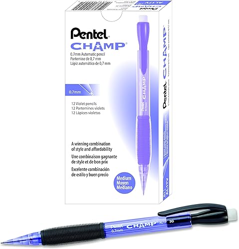 Lápiz mecánico Pentel CHAMP, (0.7mm), barril violeta, caja de 12 (AL17V)