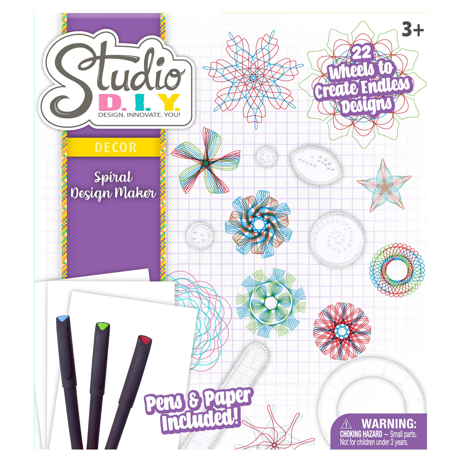 Sunny Days EntertainmentStudio DIY Spiral Design Maker | Creative Art Set with 22 Spiral Wheels, Colored Pens, and 20 Sheets of Art Paper for Kids
