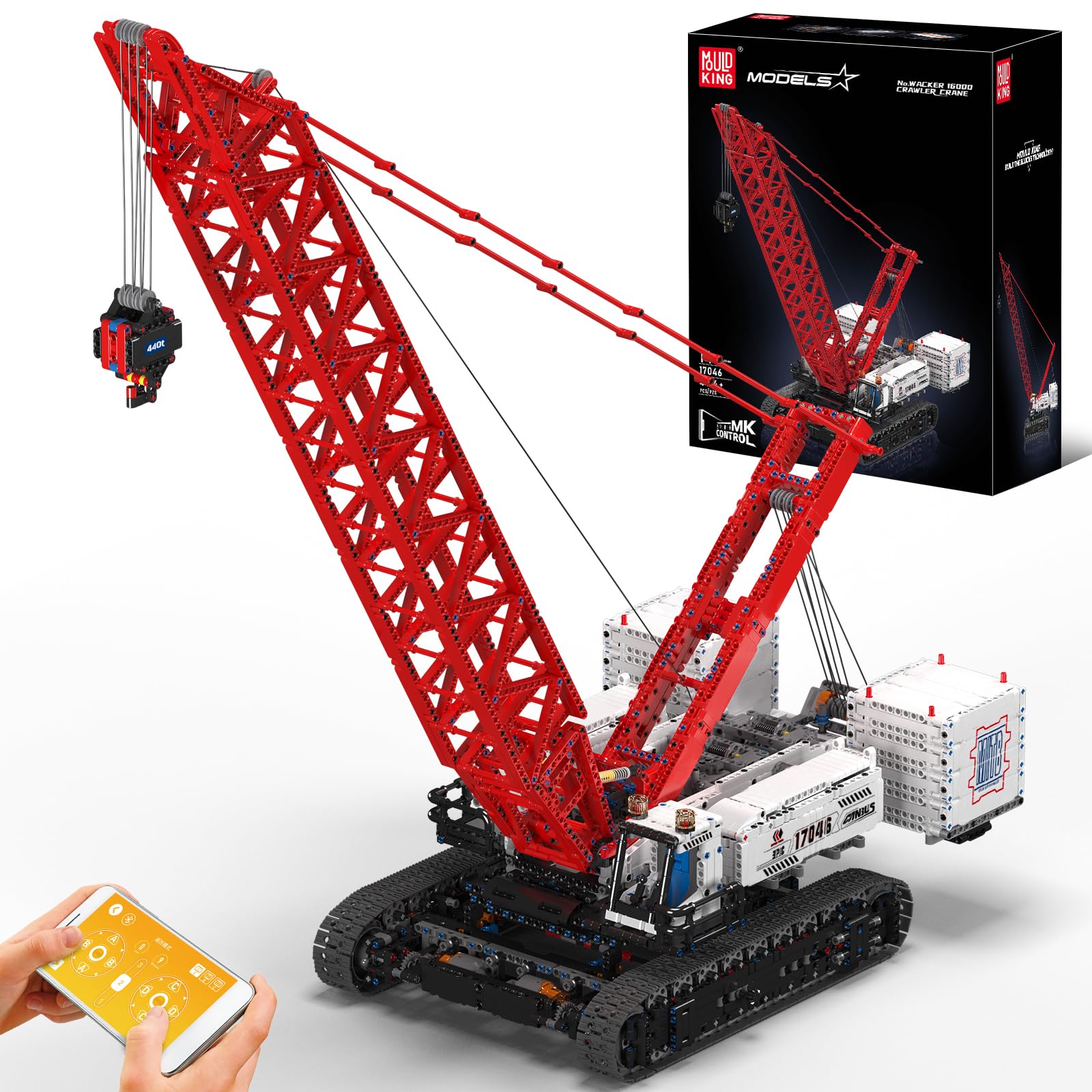 Mould King 17046 Modèle Technique de Grue, 4494 pièces Kit de Grue sur chenilles télécommandée, kit de modèle avec 5 Moteurs, et Application Dual Control