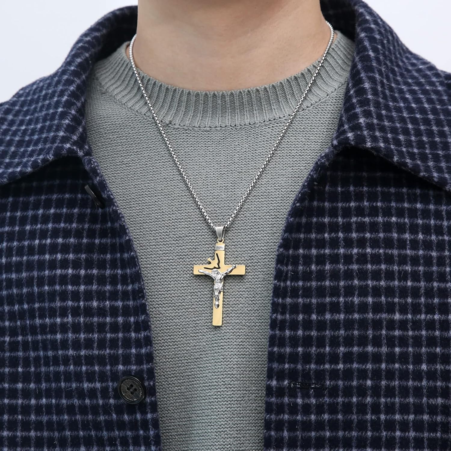 HZMAN Collier Croix Arbre De Vie - Acier Inoxydable - 55+5cm - Homme