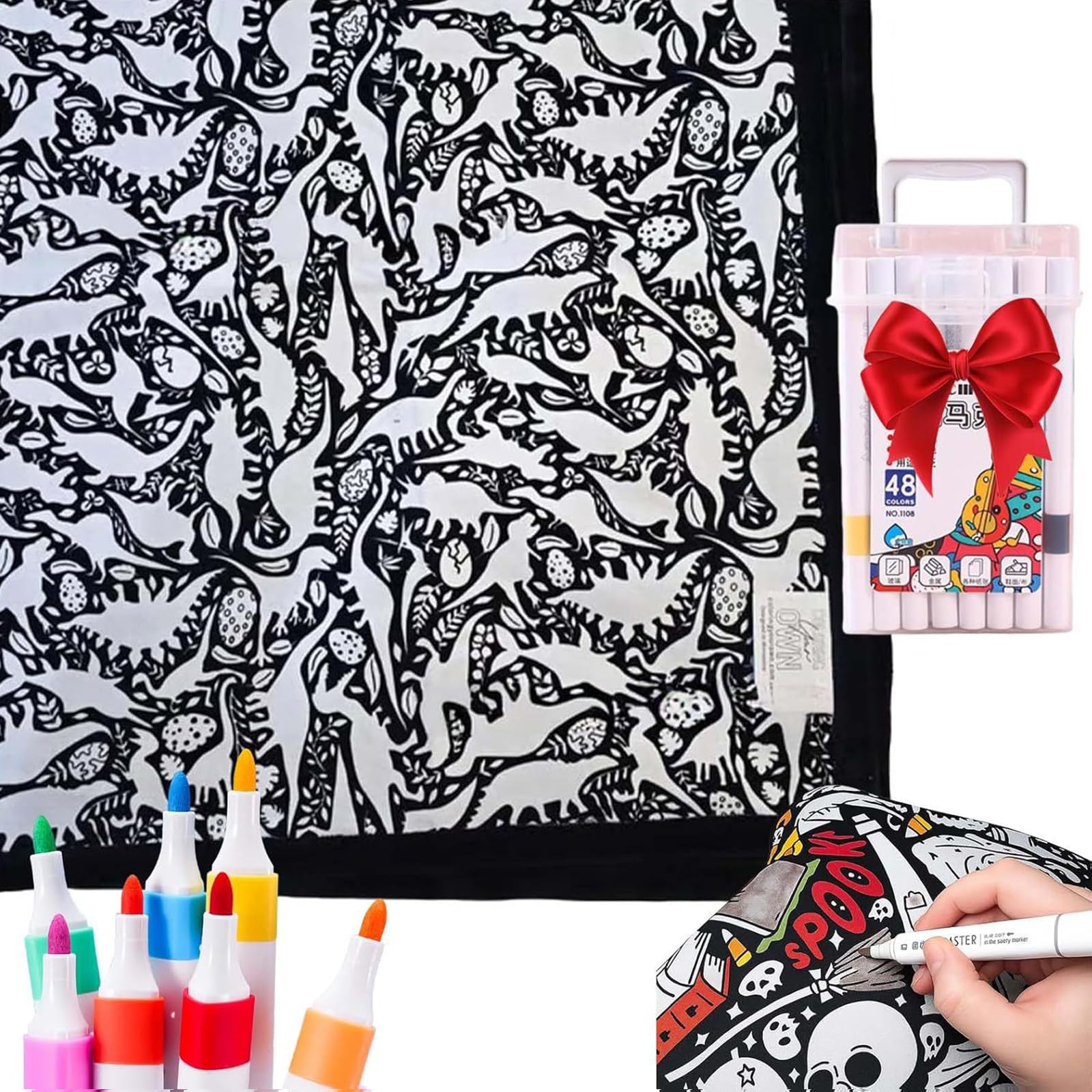 Okesyo Dinosaurs Colouring Blanket For Adults, Diy Coloring Blanket With 24Pcs Markers, Color Your Own Throw Blanket For Adults, Personalized Comfortable Home Decoration, Washable And Recolorable