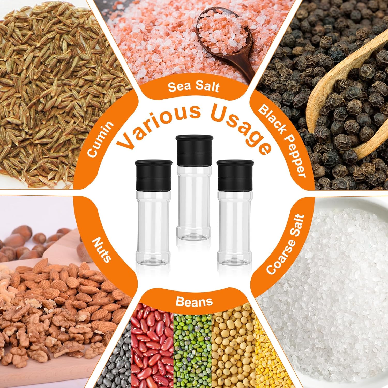 30 Pcs Plastic Salt and Pepper Grinder Set Refillable Pepper Mill 3.4 oz Small Spice Bottle Clear Salt and Peppermill Shakers Manual Salts Grinders for Peppermill, Salts and Spices