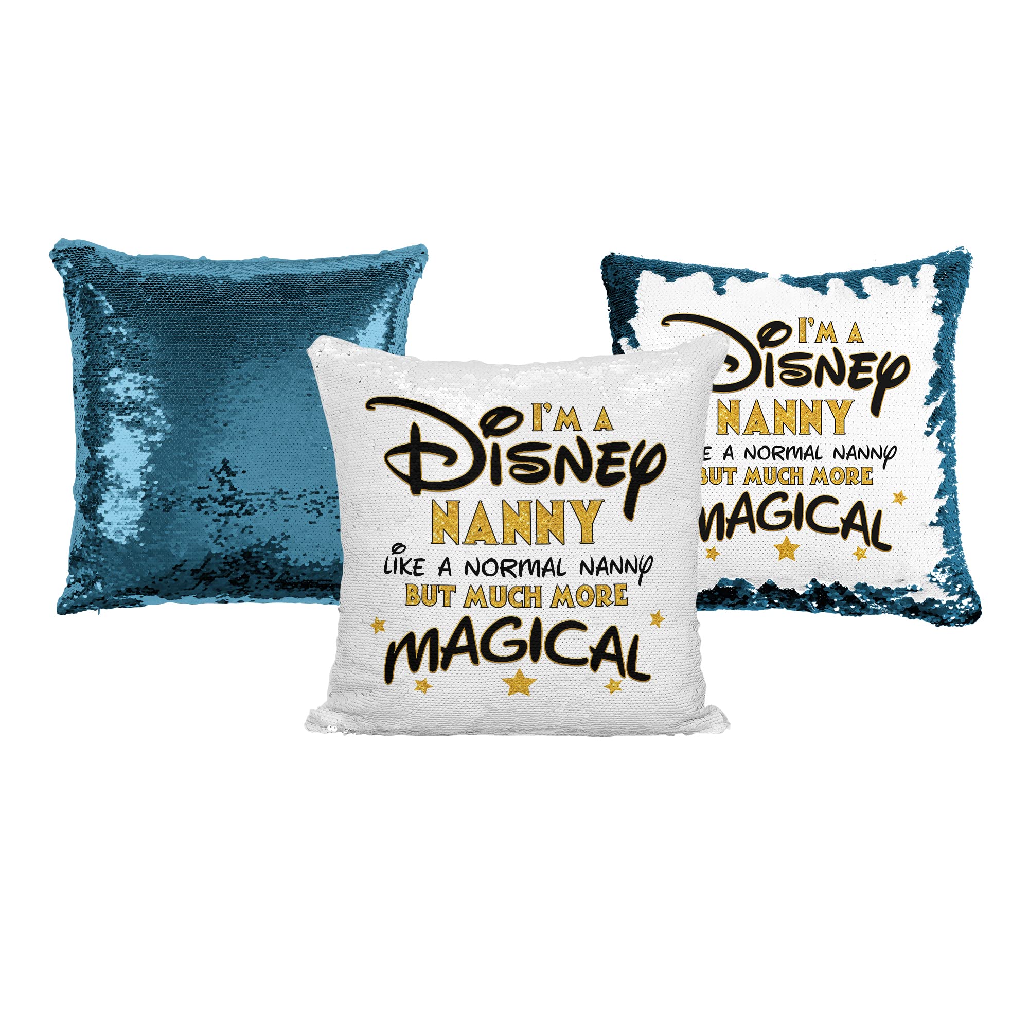 Print Maniacs Disney Mummy Sequin Pillow Christmas Birthday Magic Reveal Swipe Mother Day Cushion Gift Grandma Nan (Nanny) (Blue, Cover Only/No insert)