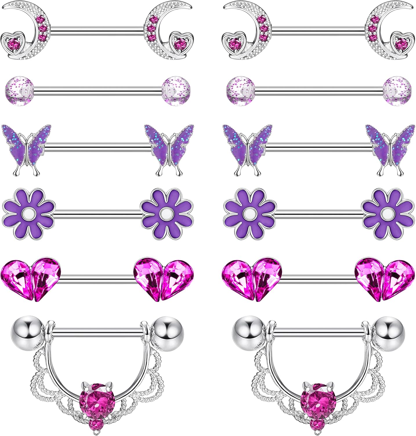 OUFER 14G Nipple Rings Bat And Hat Nipple Piercing Jewelry 316L Stainless Steel Nipple Rings For Women Girls, Sold As A Pair