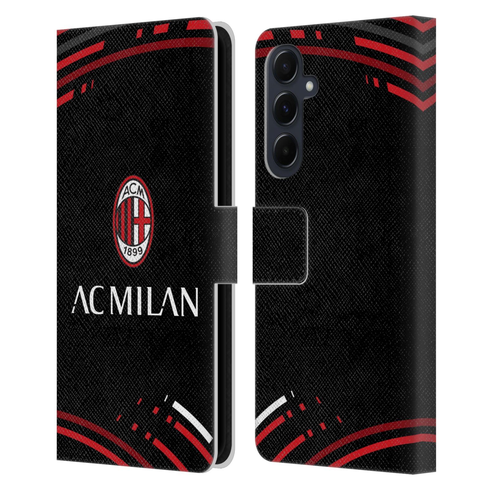 Head Case Designs Licenza Ufficiale AC Milan Curvato Modelli Cresta Custodia Portafoglio in Pelle Compatibile con Samsung Galaxy A55 5G