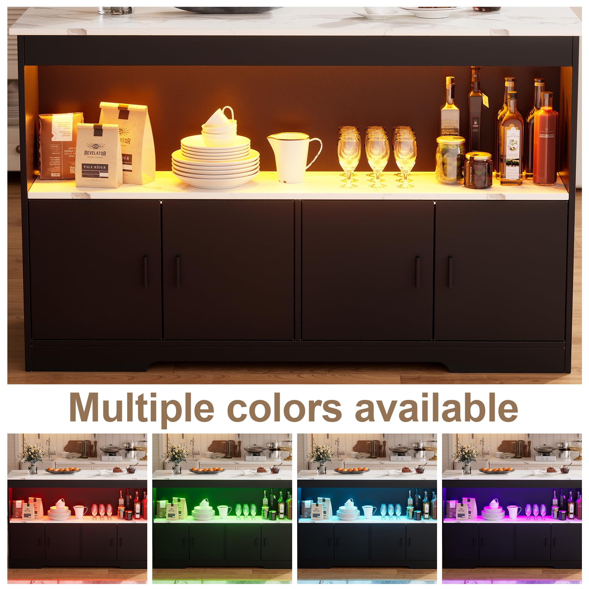 Isola da Cucina con Illuminazione LED Armadio da Cucina con Piano di Lavoro Isola della Cuci-na Moderno Buffet da Soggiorno Tavolo da Pranzo con spazio di archiviazione per la Casa Cucin 50*110*78.2CM