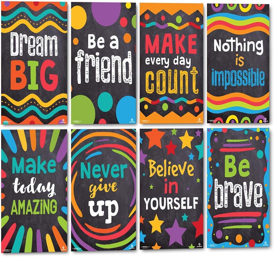 Sproutbrite 8 Pack Motivational Posters for Classroom – 12” x 16” inspirational Banners and Wall Decor for Pre, Elementary, Middle School and Homeschool - Encourages Daily Motivation and Goal-Oriented Behavior