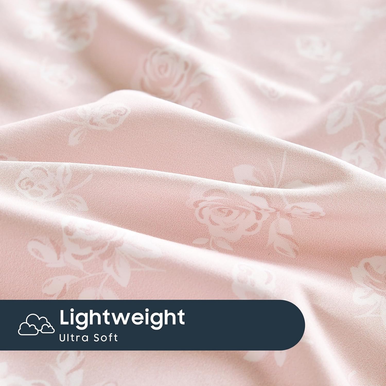 Wake In Cloud - Floral Bed Sheets, 4-Piece Sheet Set, Shabby Chic Flower Rose Pattern Printed Coquette Cottagecore Vintage Aesthetic Bedding, Deep Pocket, Pink White, Queen Size - Image 8