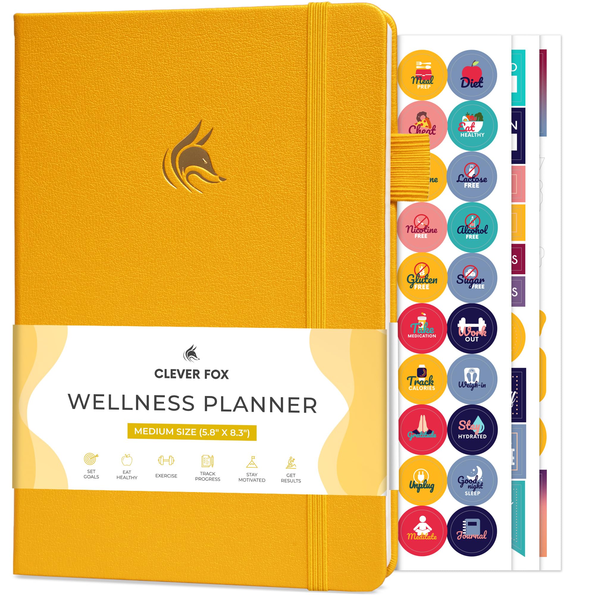 Clever Fox Wellness Planner - Weekly & Daily Health and Wellness Log, Food Journal & Meal Planner Diary for Calorie Counting, Notebook for Medical