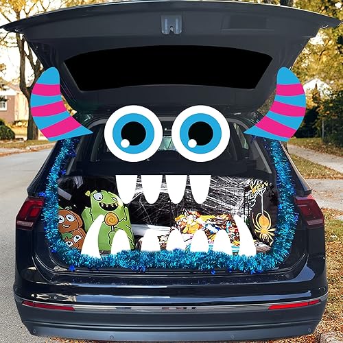 Joy Bang Decoración de Halloween para automóvil, kit de decoración de maletero de Halloween o automóvil para SUV, lindo monstruo con guirnalda de