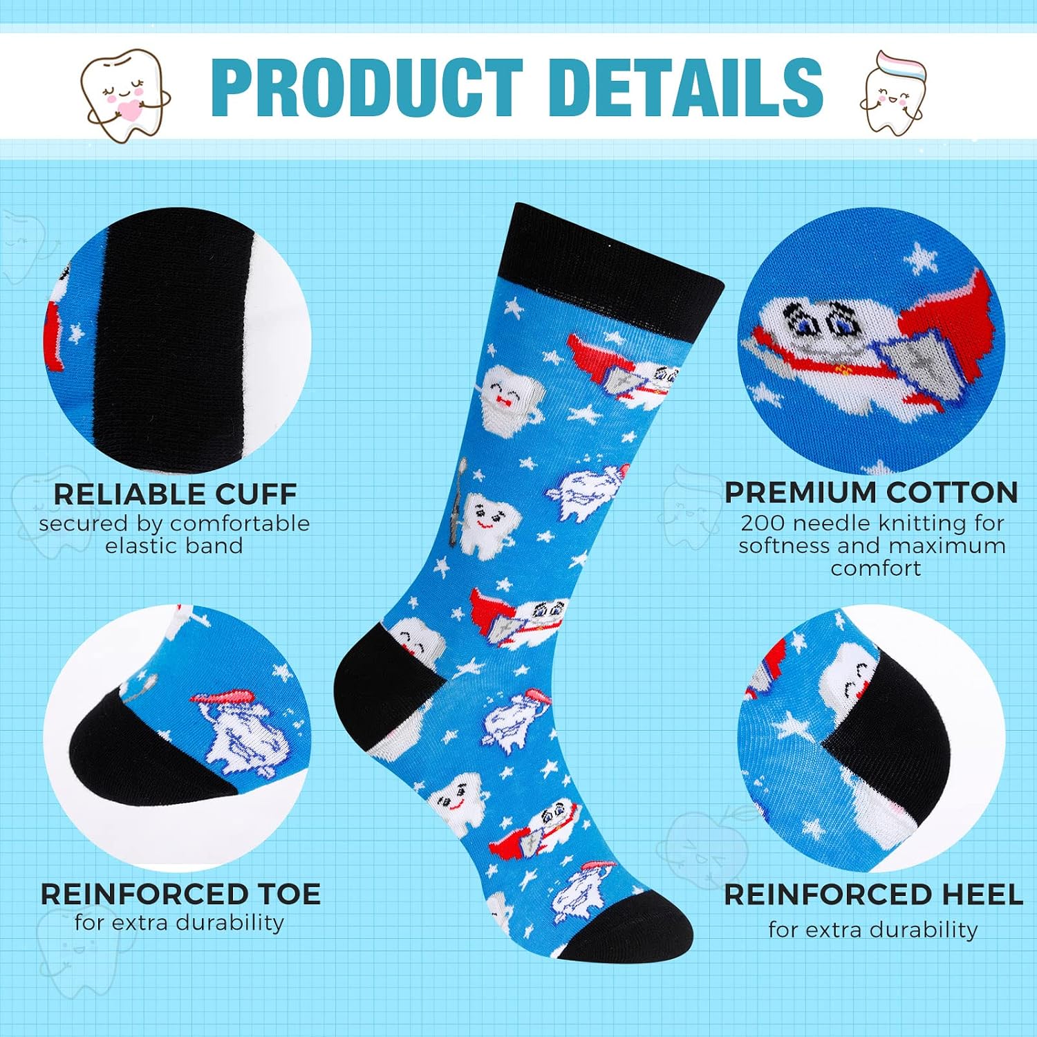 Therwen 10 Pairs Funny Dental Teeth Socks Novelty Teeth Crew Socks for Women, Cute Dentist Gift for Nurse Teacher image 3