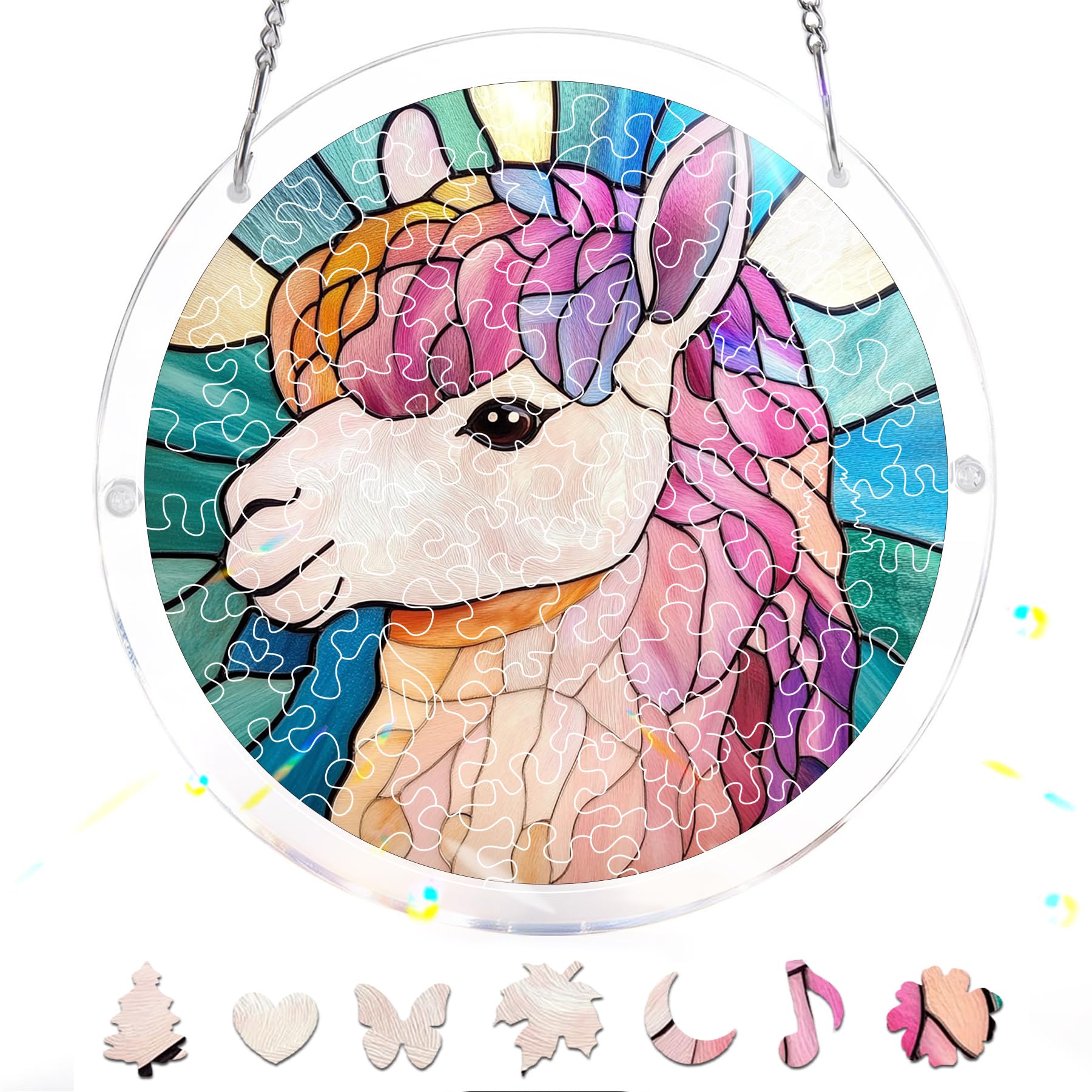 Reofrey Acrylic Puzzle Suncatcher for Adults, 83 Piece Stained Glass DIY Jigsaw Puzzle, Double-Sided Acrylic Window Hanging Decor with Chain, Gift for Mom, Home Garden Decoration, 18cm A277