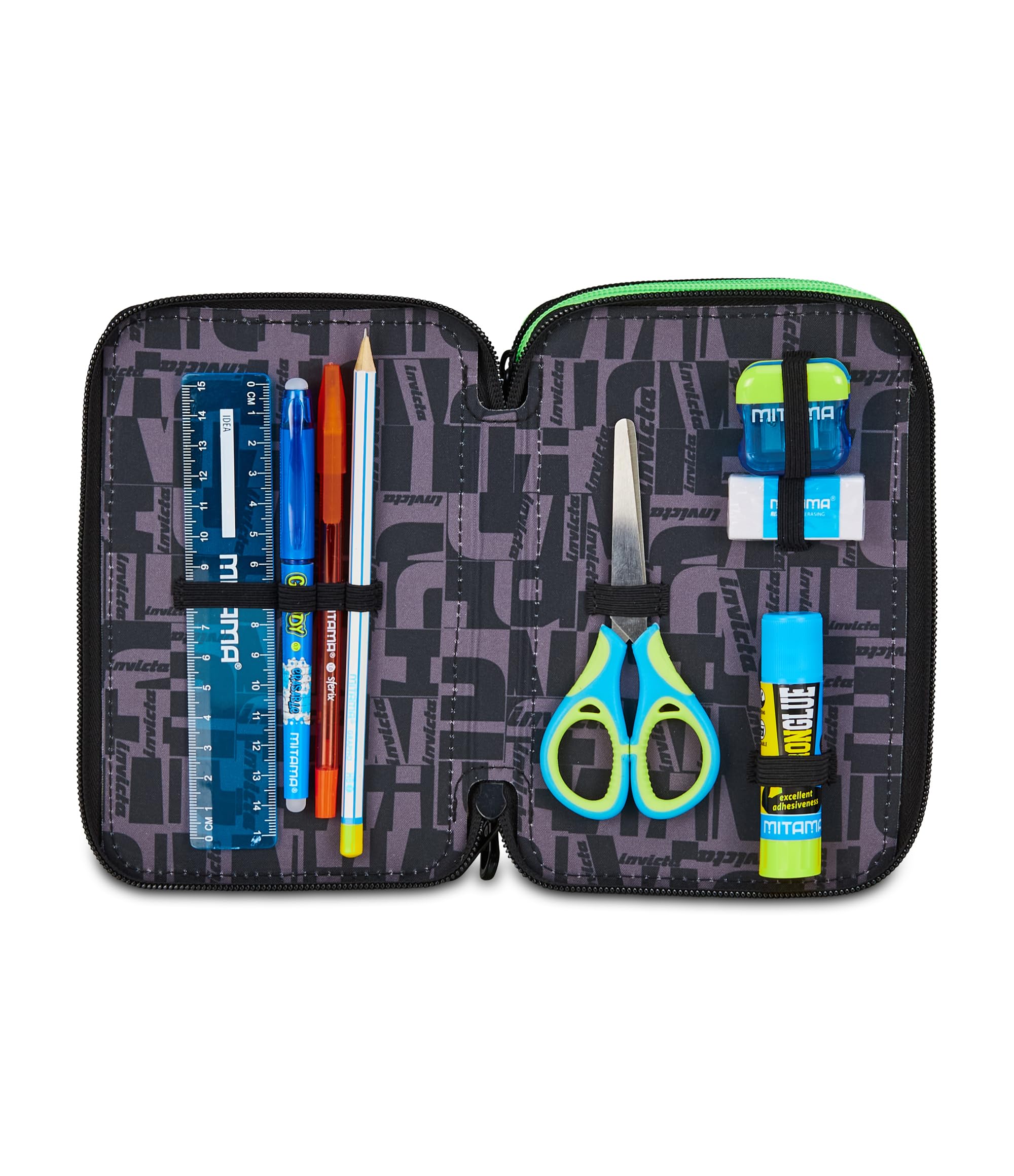 Invicta Schulmäppchen mit 3 Reißverschlüssen, Fantasy, Blau, Stiftehalter, Dreifachfach, komplett mit Stiften, Bleistiften, Farben, Zubehör Rucksack, Grundschule, Kinder, blau, Modern