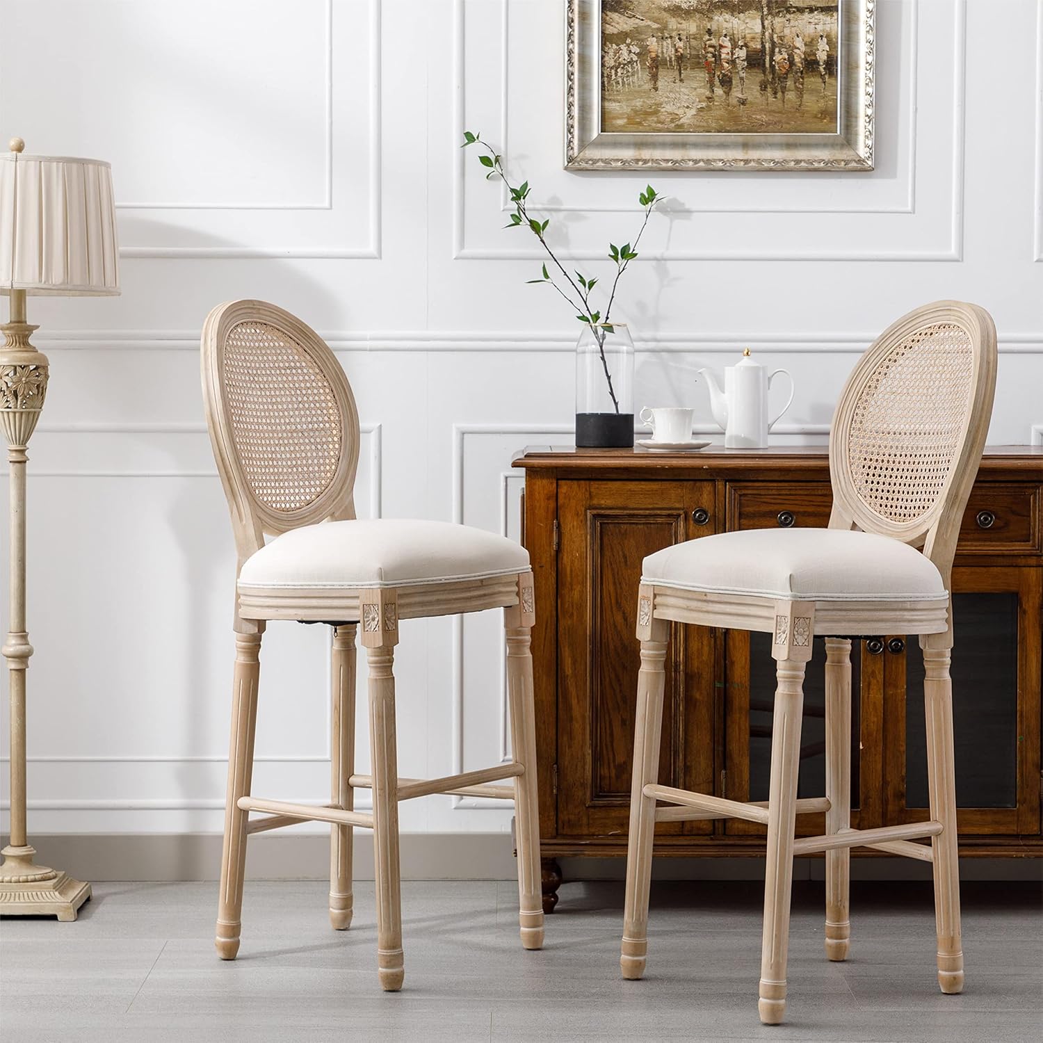 Haplized Set of 2 Solid Wood Beige Barstools with