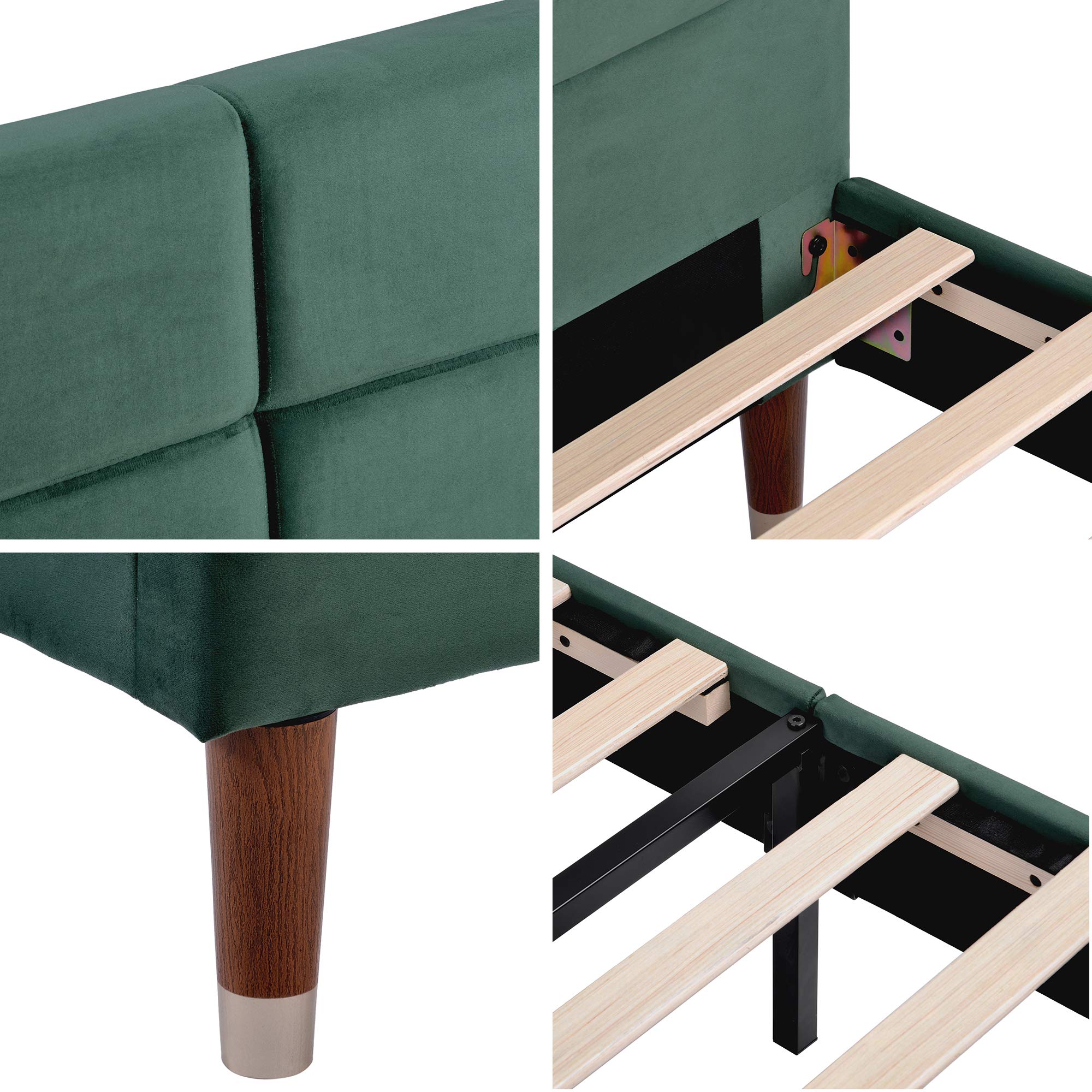 Merax Cama tapizada de 140 x 200 cm, Cama Doble con somier y Espacio de Almacenamiento Debajo de la Cama, Estructura de Cama Acolchada con cabecero, Terciopelo Verde Oscuro, para Adultos y jóvenes