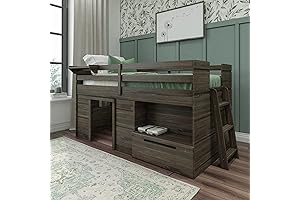 Max & Lily Twin-Size Low Loft Bed, Storage Drawer & Ladder, Barnwood Brown