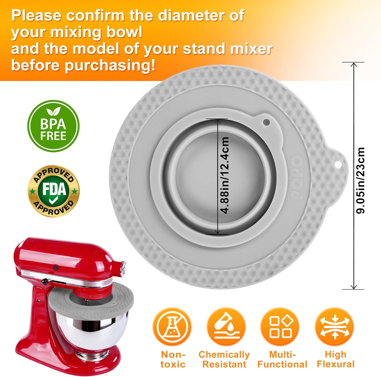 Silicone Mixer Bowl Cover Compatible with KitchenAid 4.5-5 Quart Tilt-Head Stand Mixer, Mixer Bowl Lid to Prevent Spilling of Ingredients - Image 3