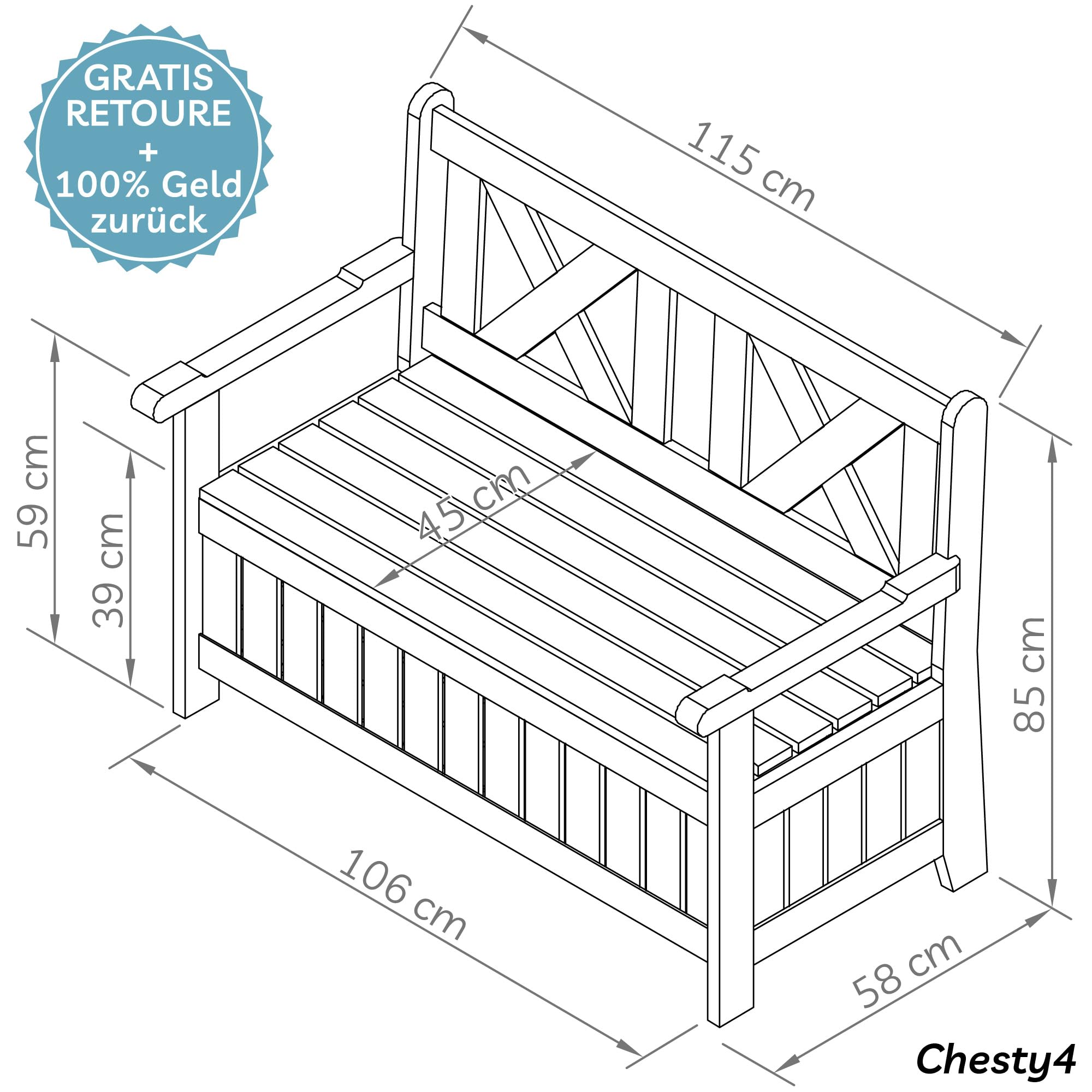 needs&wants® Gartenbank Holz wetterfest mit Stauraum und Abdeckung, 2-Sitzer Truhenbank Holzbank klassisch, Parkbank Sitzbank massiv Garten Outdoor mit Truhe, Naturholz Massivholz, grau-beige