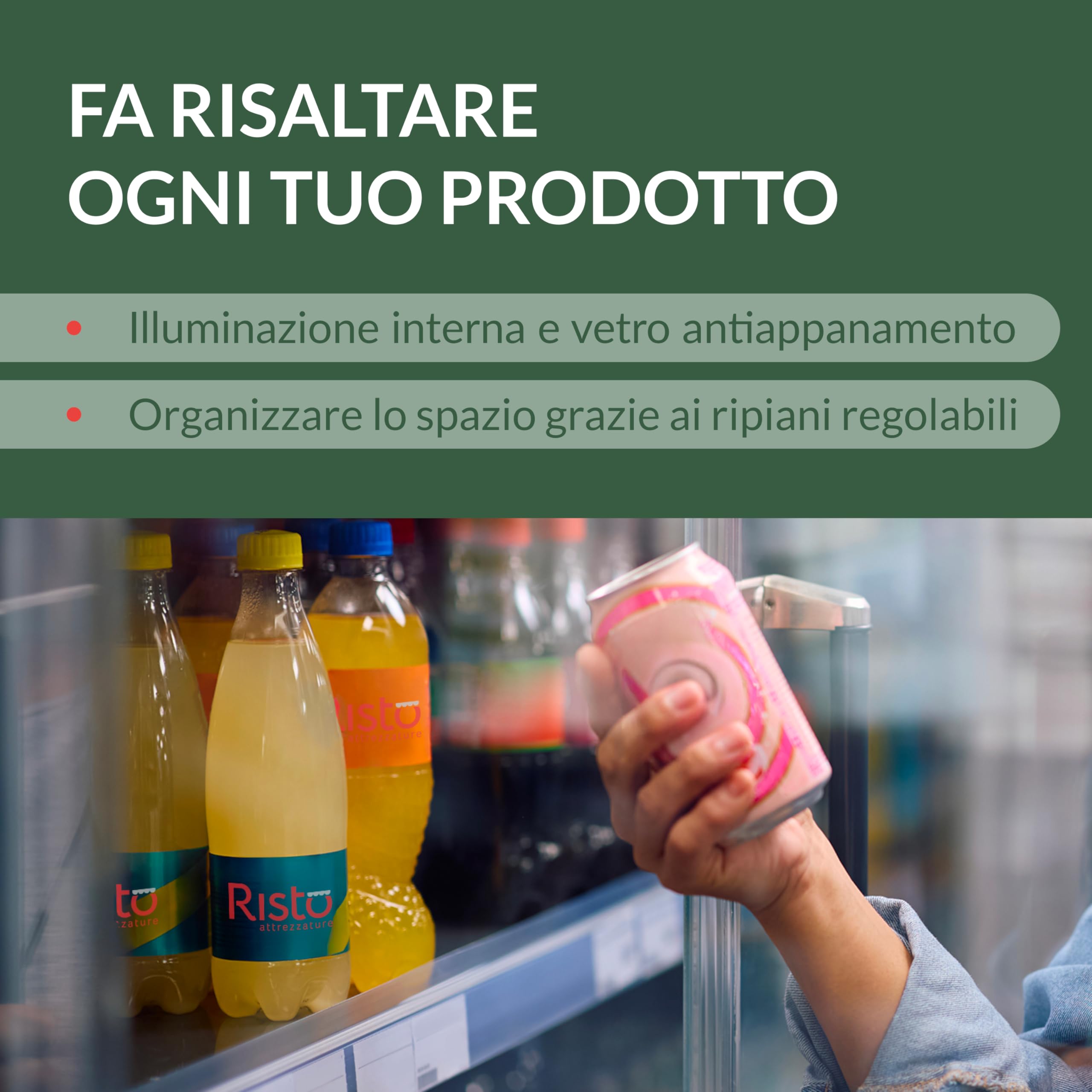 Ristoattrezzature Frigo Vetrina Bibite Verticale SLIM 160 lt - 1 Anta - Nera - +0/+10 °C - 39x47,5x188h cm