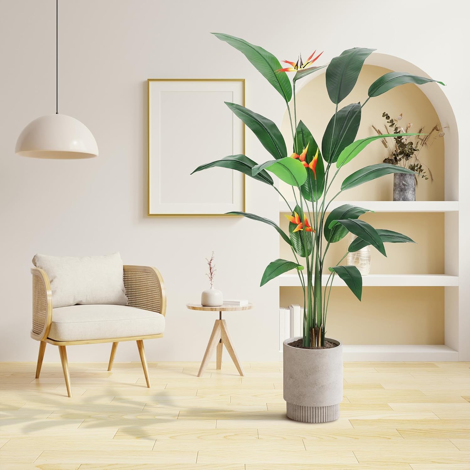 7 FT Artificial Bird of Paradise Plant, Faux Tree with Stable Planter for Indoor & Outdoor, Realistic Fake Plant with Rubber Fabric 17 Leaves & 3 Flowers, Ideal for Home Decor