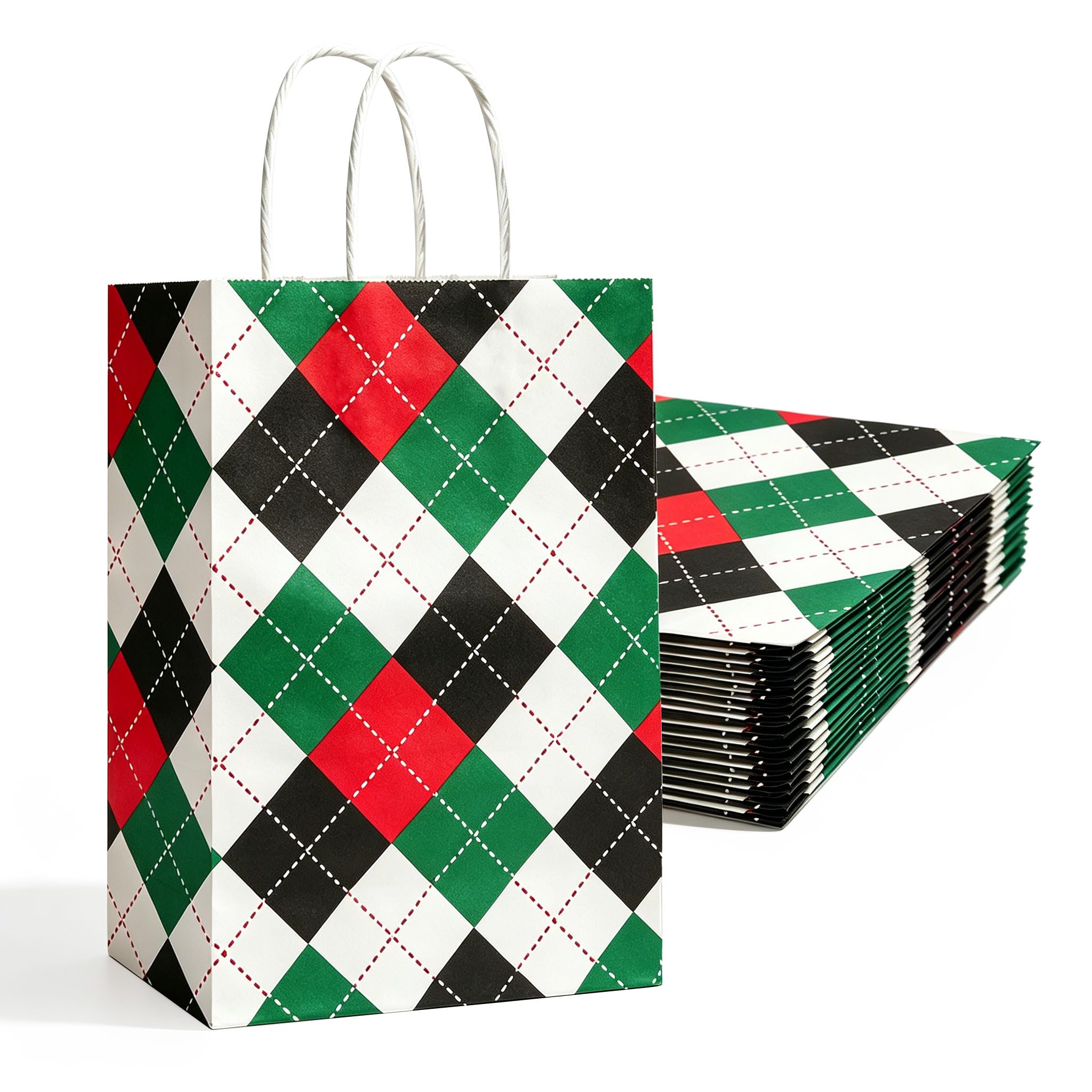 20 Pcs Colorful Checkered Gift Bags 16x22x8cm–Small Party Bags With Handles| Durable Kraft Paper Goodie Bags for Birthdays, Weddings, Baby Showers (colorful checks)