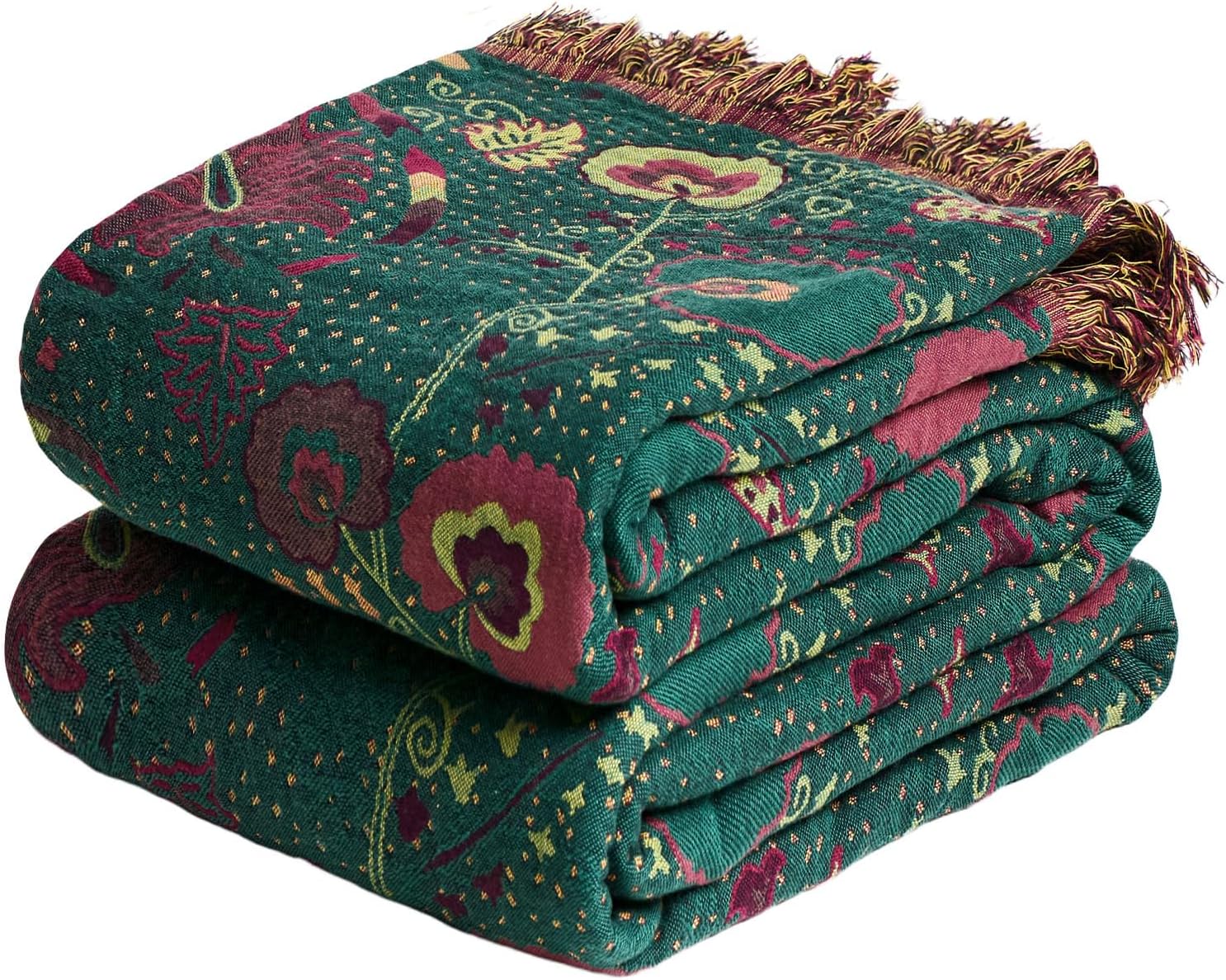 MSGKV Boho Throw Blanket for Couch and Sofa Cotton Blankets for Living Room Bedroom Reversable Florals Throw 60"x80" Summer Breathable Cozy Blankets