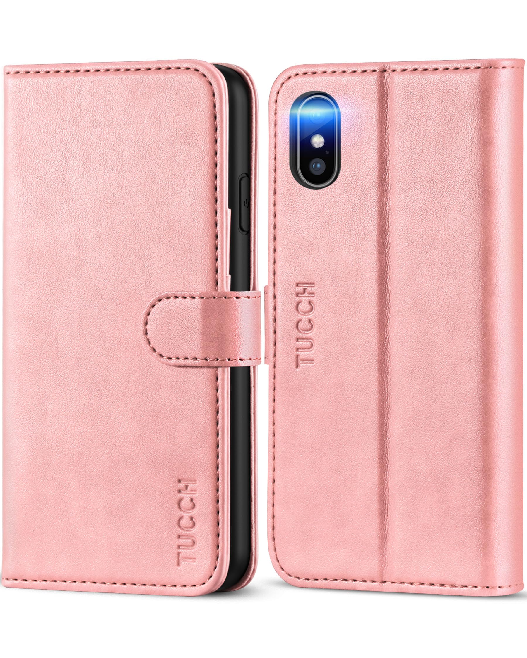 Wallet Case for iPhone Xs Max,PU Leather Flip Case with RFID Blocking Card Slot Stand Cover,[Shockproof TPU Shell] Compatible with iPhone Xs Max,Rose Gold