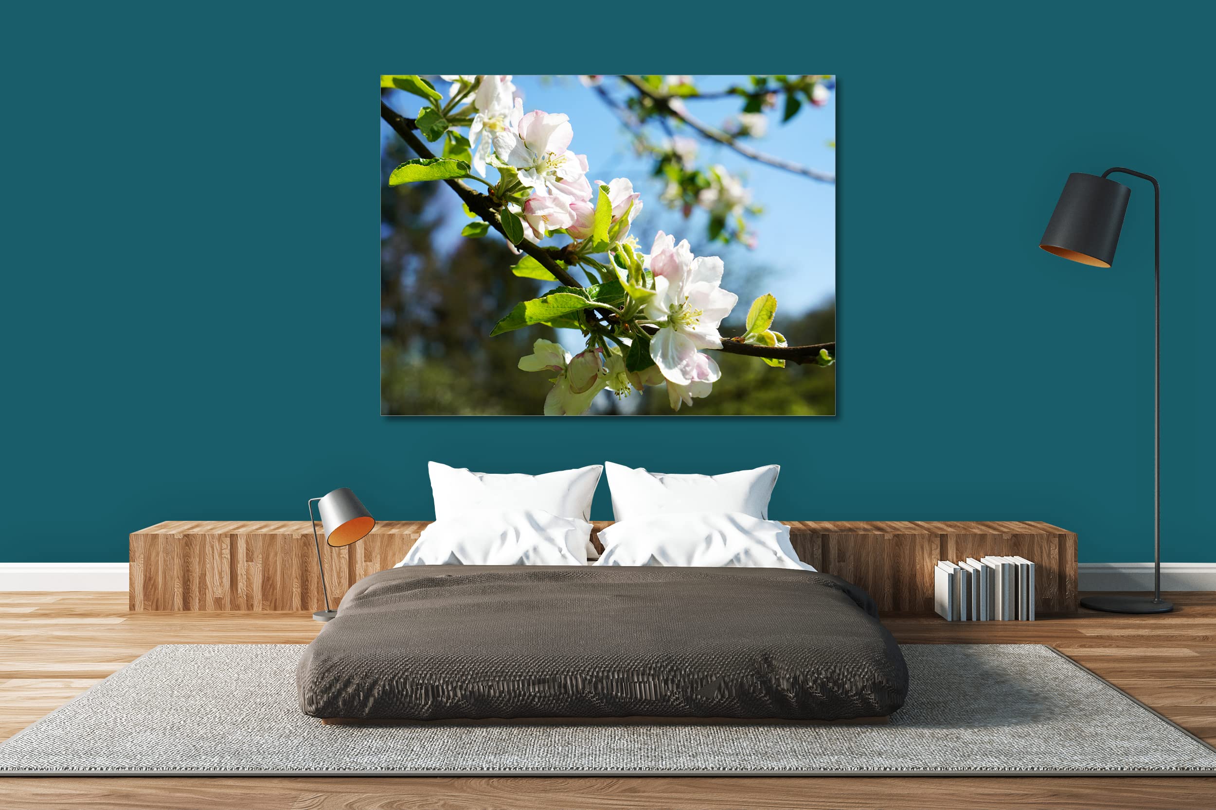 Glücksvilla - Fioritura dei meli 2 (tela 2 cm, 160 x 120 cm) | varie misure - quadro murale orizzontale - giardino fiori fioritura pianta natura botanica albero ramo ciliegia