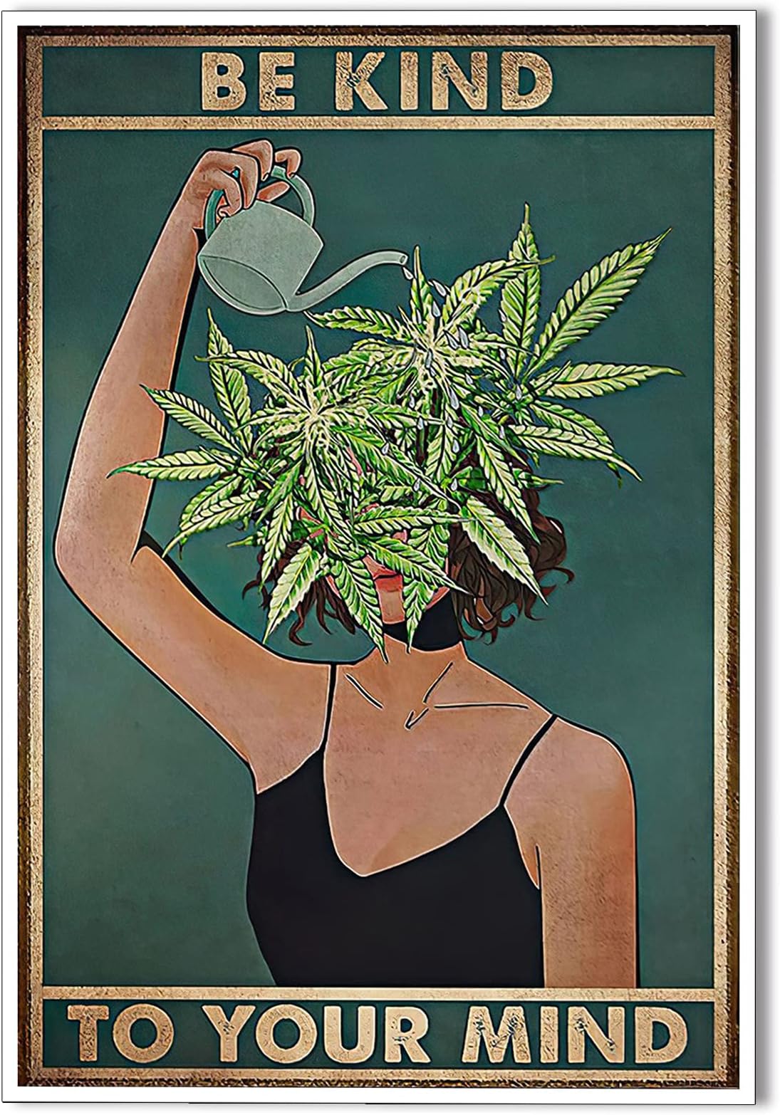 Anslipswar Vintage Be Kind To Your Mind Poster Mental Health Quote Canvas Wall Art Cool Girl Poster Unique Green Plant Print Painting Retro Home Wall Decor Picture for Women Bedroom 16x24in Unframed