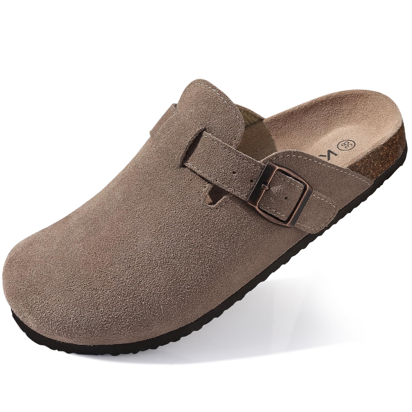 KIDMI Genuine Suede Clogs for Women Cork Footbed Sandals Leather Mules Potato Shoes with Arch Support