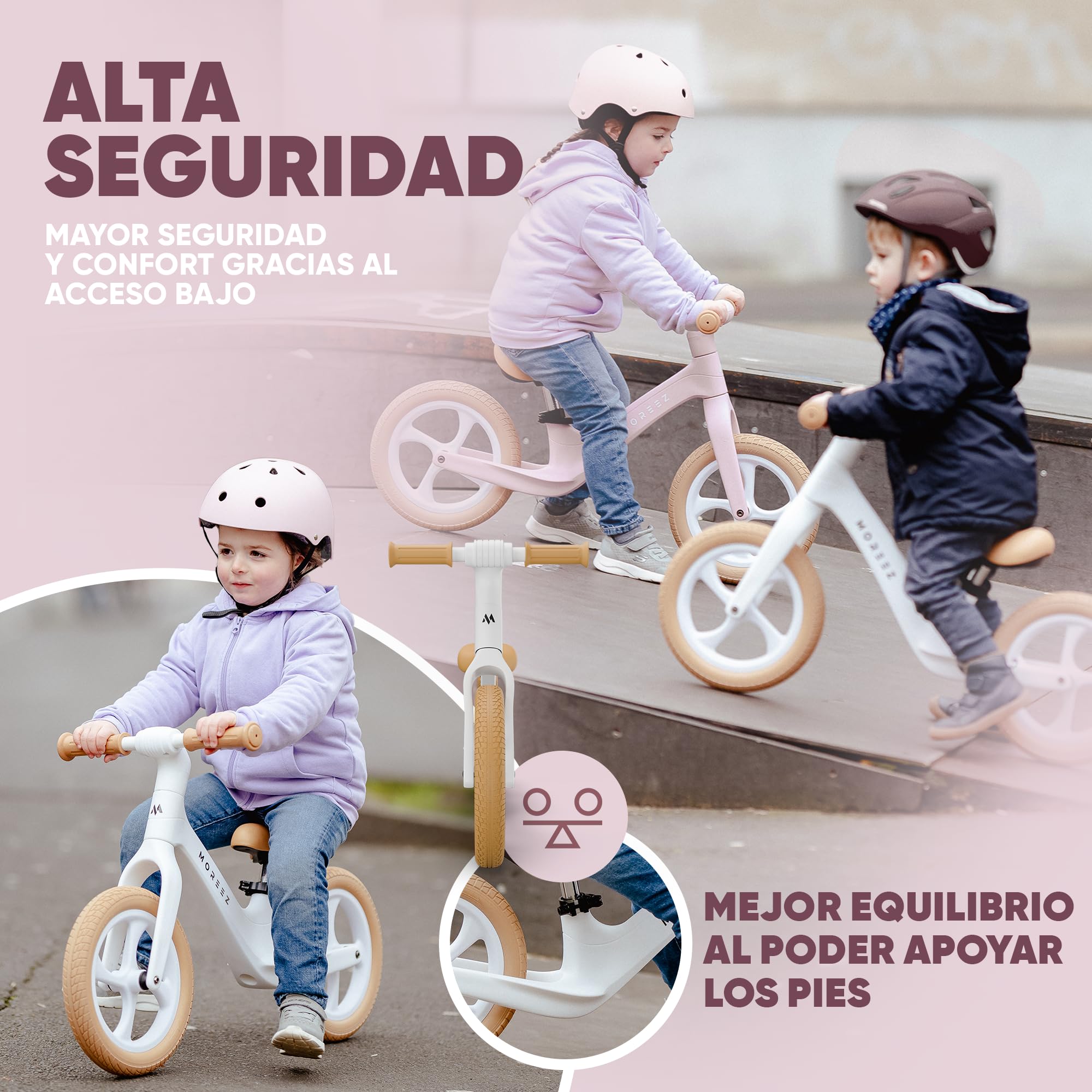 MOREEZ® Bicicleta para niños a partir de 2 años [2-5 años] Bicicleta infantil ultraligera con protección contra caídas, asiento ergonómico, 50 kg, ruedas a prueba de pinchazos de 12 pulgadas,