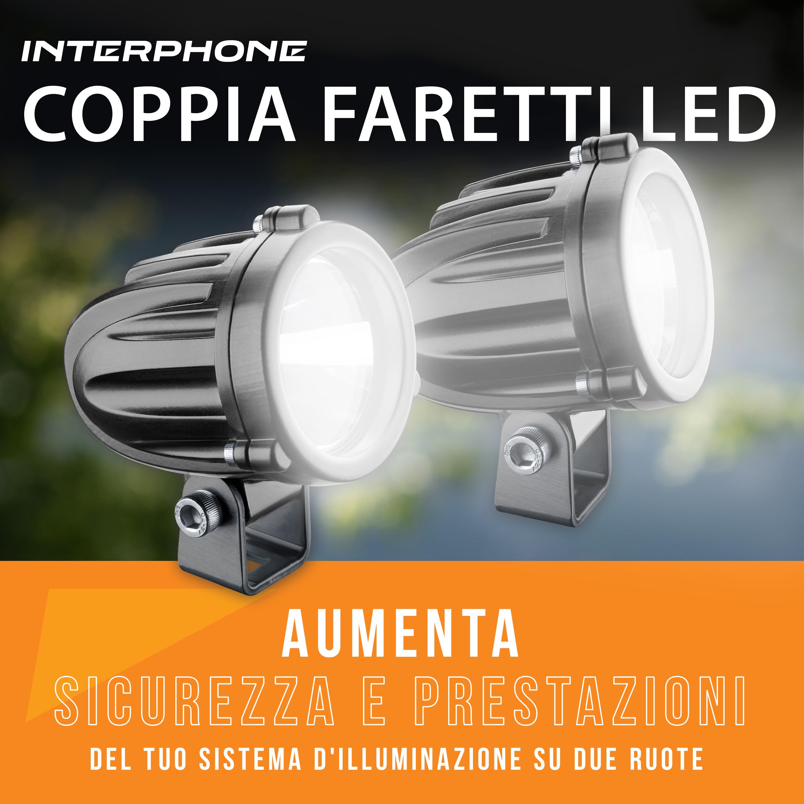 INTERPHONE Coppia Faretti LED Anteriori da Moto, Kit con 2 faretti moto ausiliari con omologazioni stradale ECE R112, Luci moto con potenza 10W, flusso luminoso 990 Lumen e pattern fascio luce SPOT