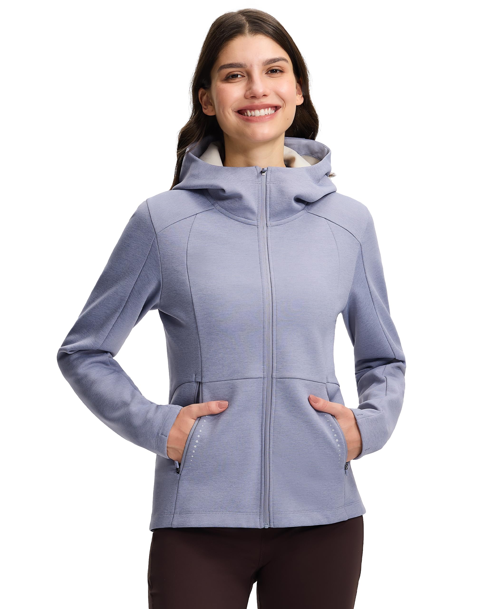 Pioneer Camp Fahrradjacke Damen mit Kapuze, Fleece Gefüttert Fleecejacke Warm, Winddicht und Atmungsaktiv Outdoor Damenjacke Reflektierend für Fahrrad, Laufen und Freizeit