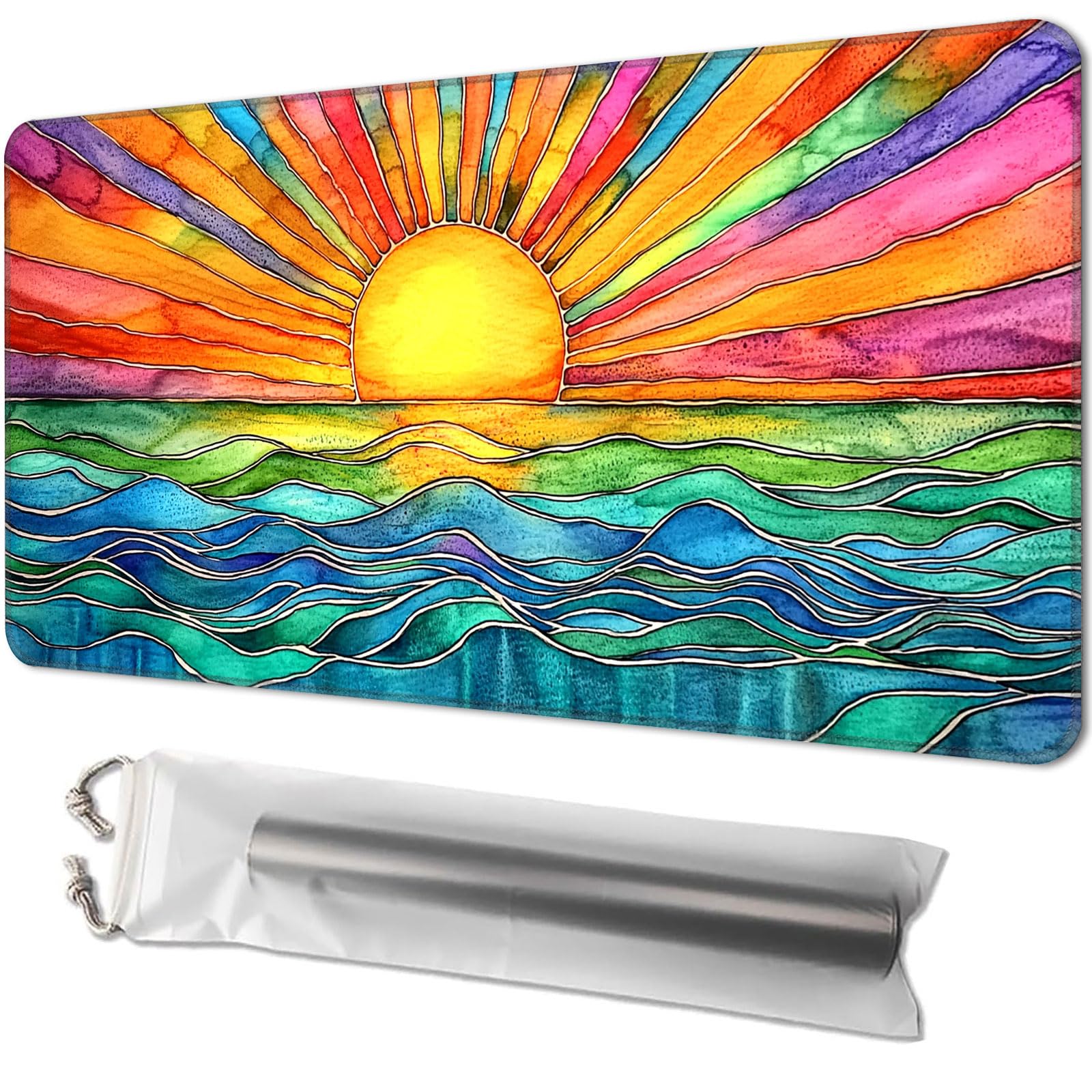 Playmat for TCG, with Free Storage Bags, Game Mat 24 x 14 inches, MTG and Board Game Mat for Cards, Ideal for Card Game Enthusiasts, Colorful Sunrise