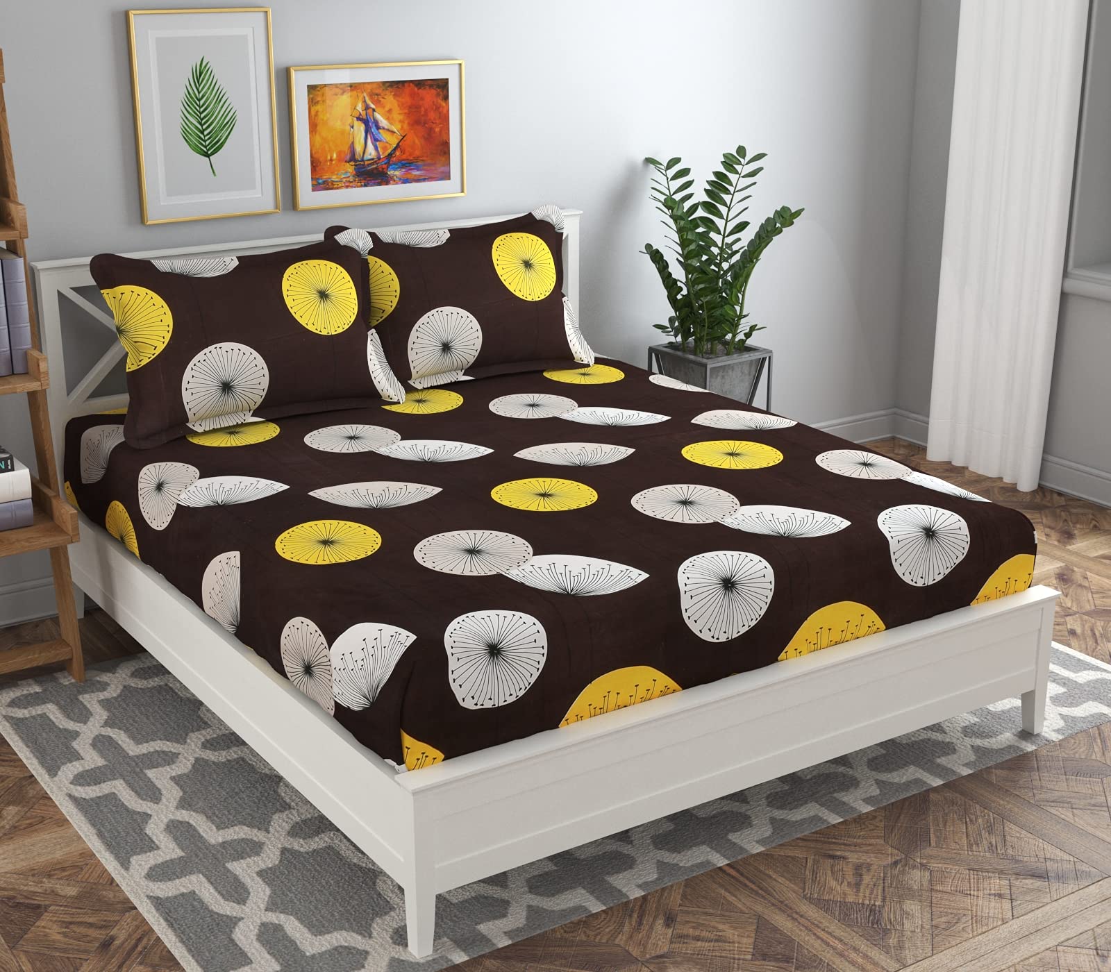 BSB HOME Premium Double Bedsheet with 2 Pillow Covers - 160 TC Supersoft Glace Cotton - Breathable & Wrinkle Free - 3 Pcs Set | Light Blue & Grey Football