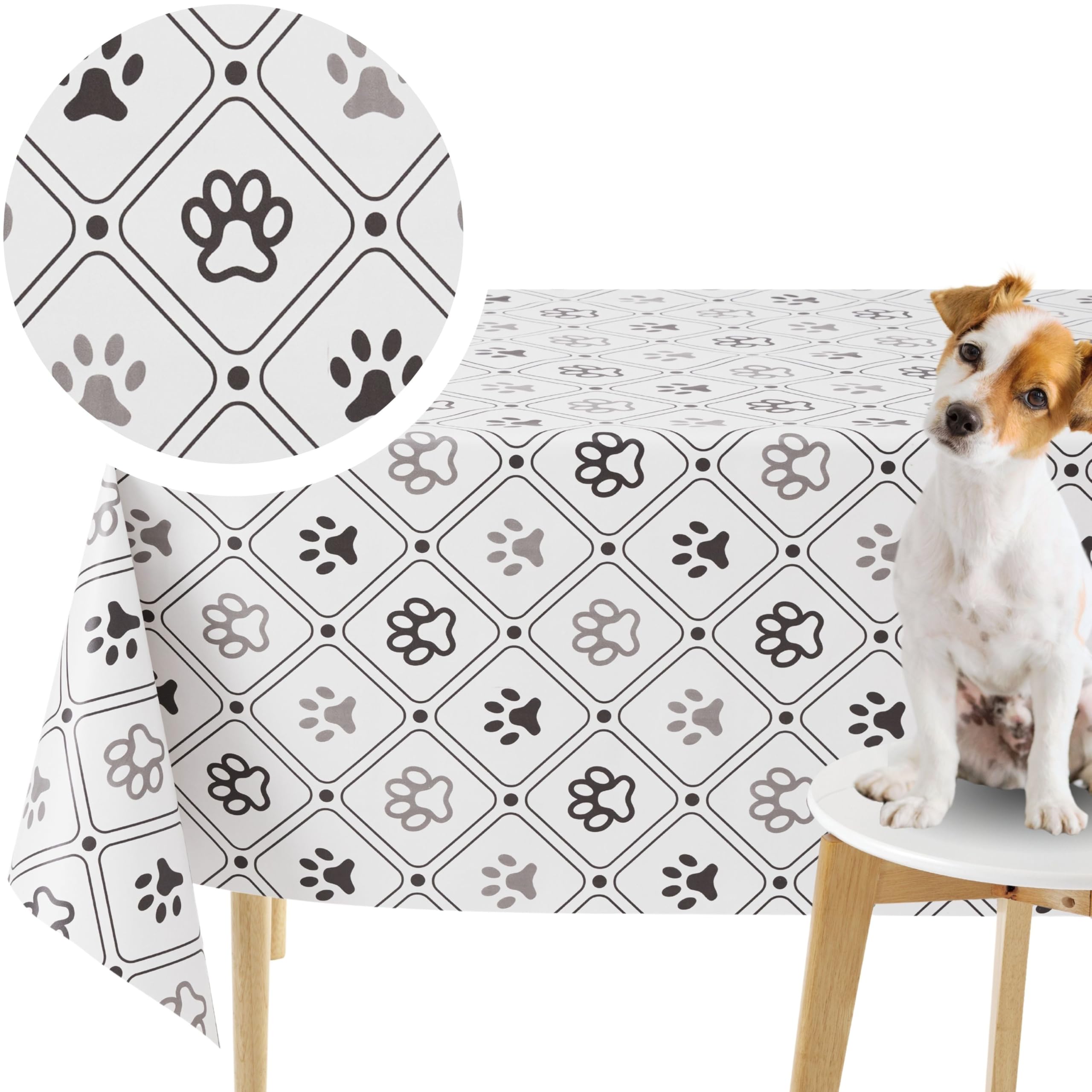 KP HOME Wipe Clean Tablecloth Square 53.9” x 53.9” (137x137cm) - Plastic Table Cloth Wipe Clean for Outdoor Indoor Use - PVC Oil Cloth Table Cover Waterproof Wipeable Vinyl - Paw Parade Design