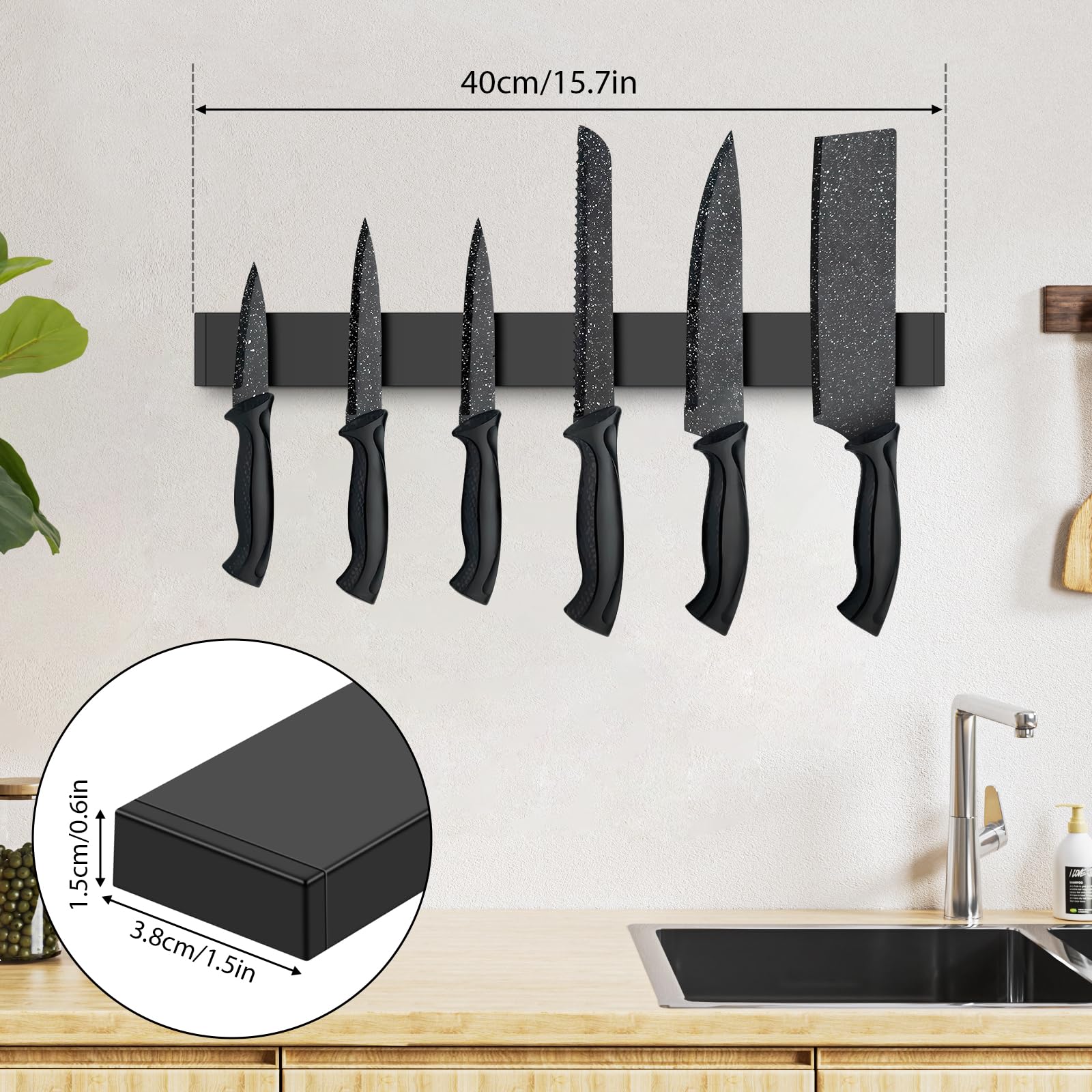 Zelfklevende magneetstrip, 30 cm, magnetische messenhouder die zonder boren kan worden