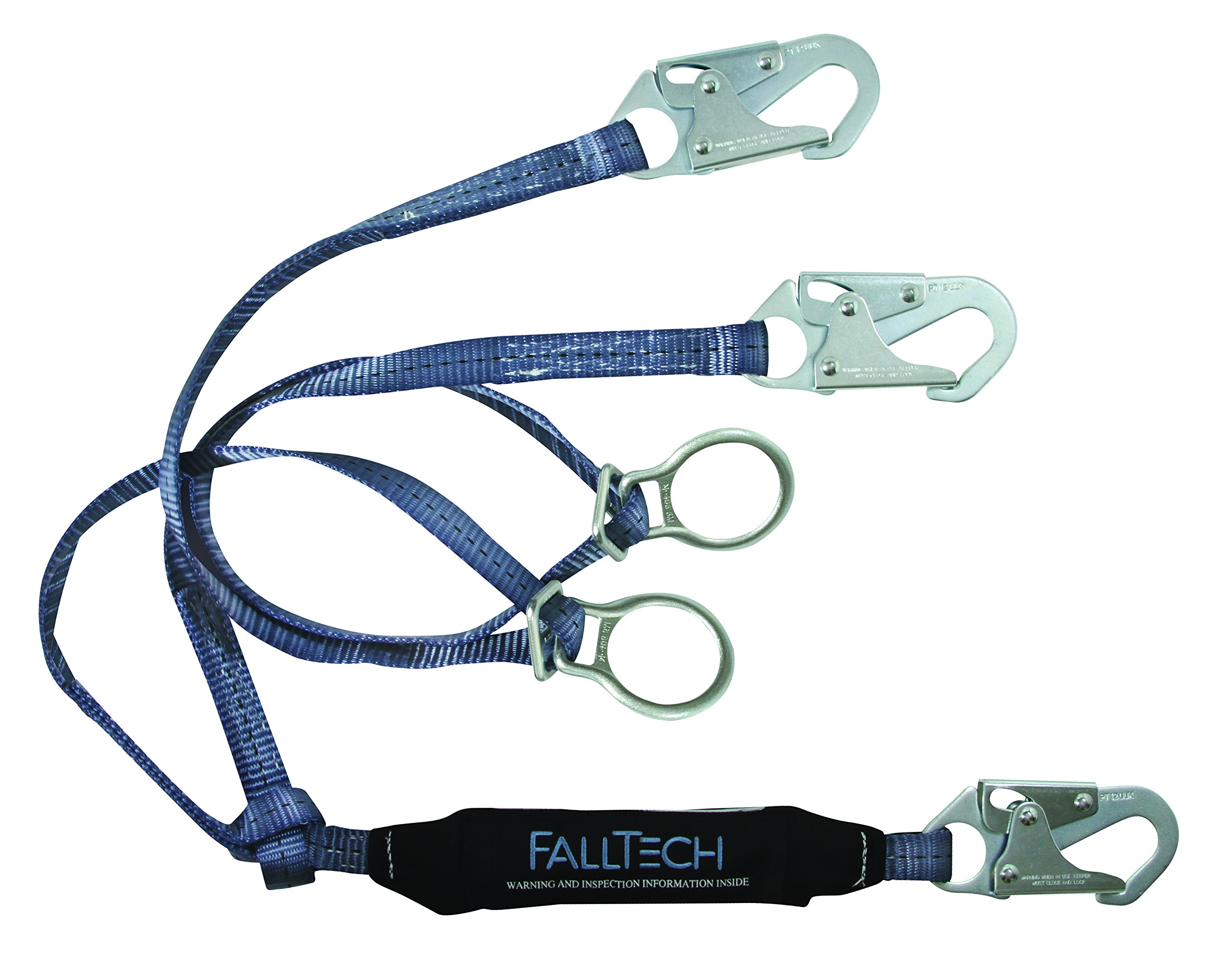 FallTech 826082D ViewPack, Web SAL - Y-Leg for 100% Tie-Off, 3 Snap Hooks and 2 Tie-Back D-Rings, 6', Blue/Black
