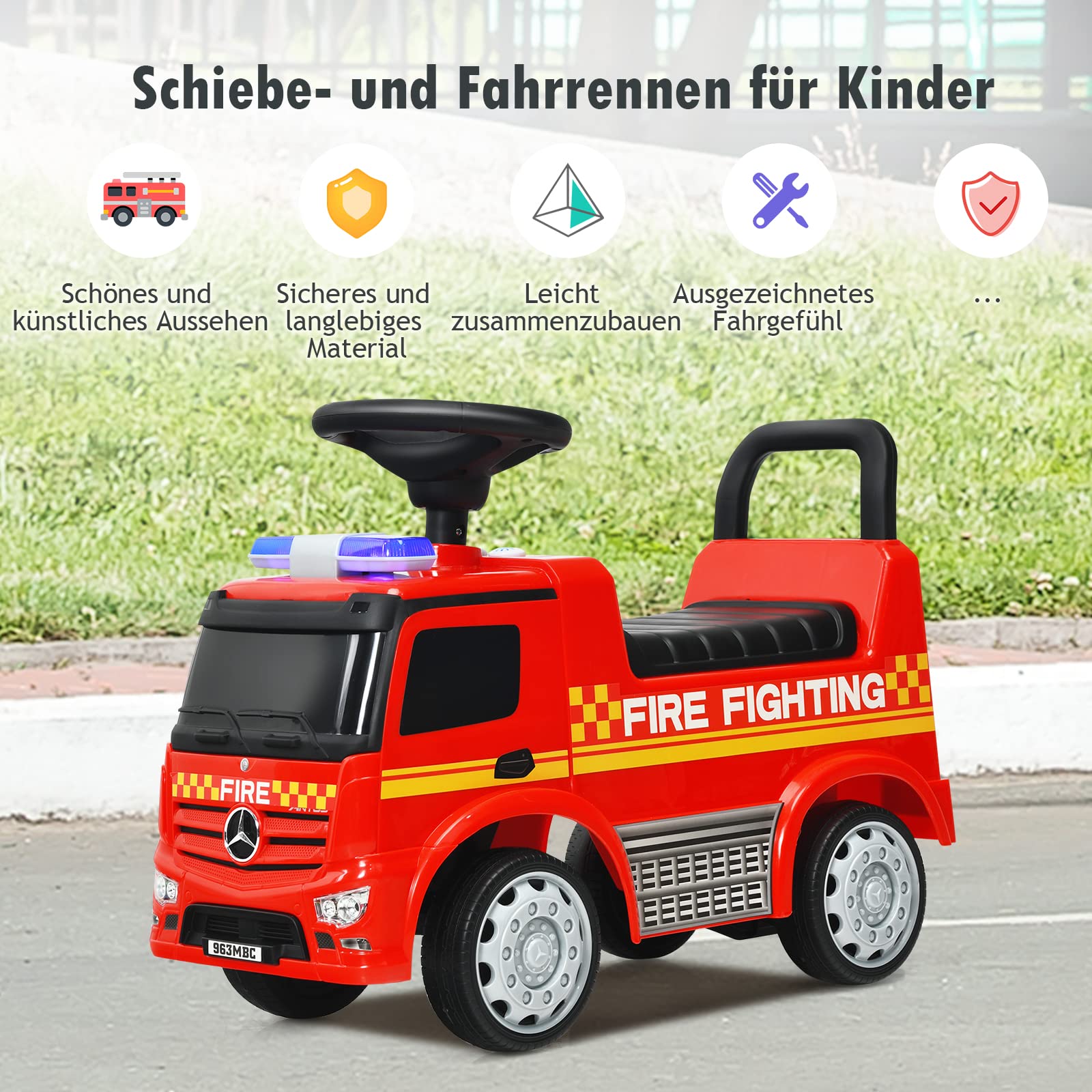 GOPLUS Rutschauto mit Kofferraum unter Sitzfläche, Rutscher Kinderfahrzeug mit Scheinwerfer&Hupe&Musik, Schiebauto für Kinder von 12-36 Monate, Kinder Kraftfahrzeug, Farbwahl (Rot)