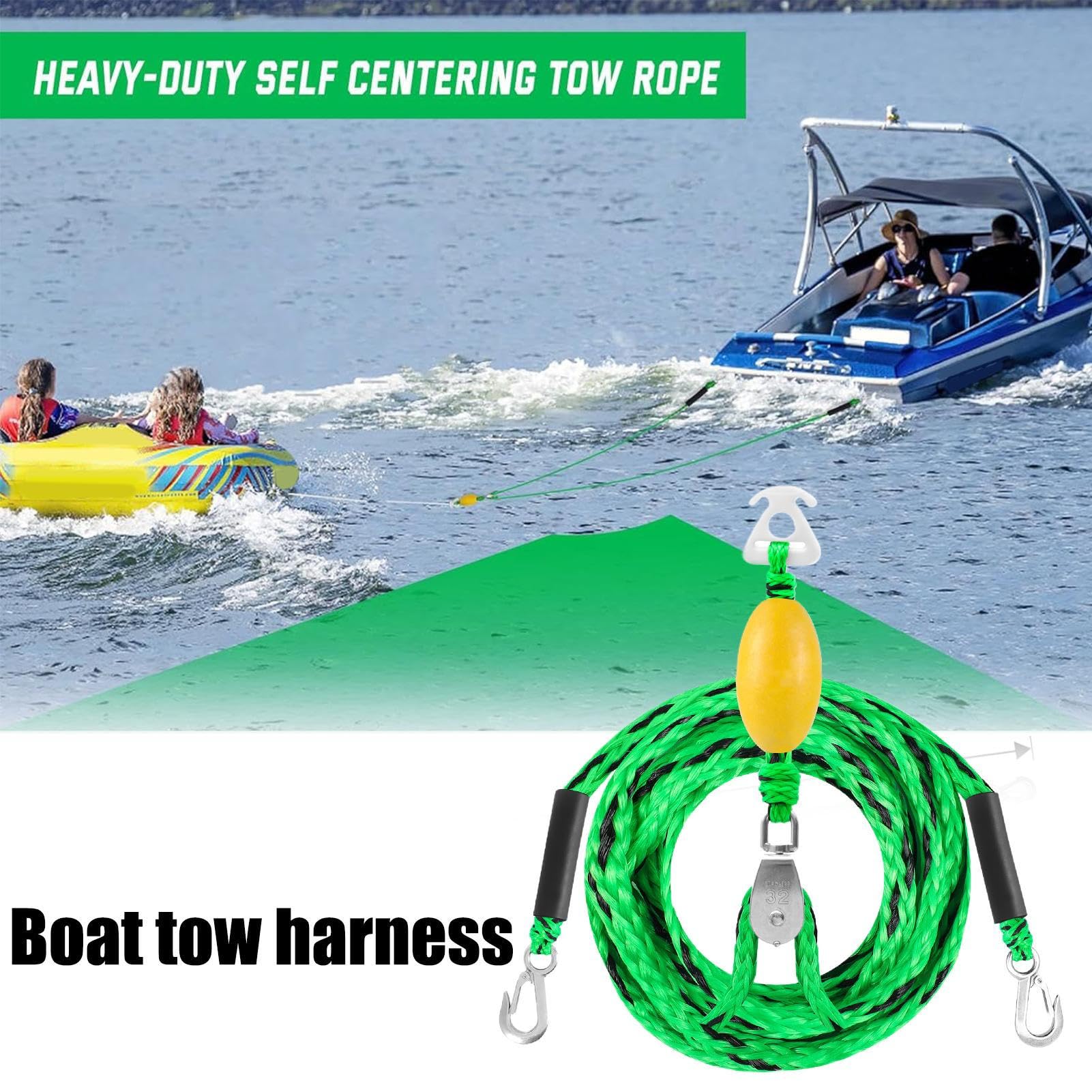 Lina Holownicza do Tubing Obsługuje Do 4 Użytkowników Z Zapięciem Ciągnącym | Z Hakiem I Krążkiem Obrotowym 360° Liny Narciarskie I Sporty Wodne Do pływającej piłki, pontonu, dmuchiwanego baru, ka