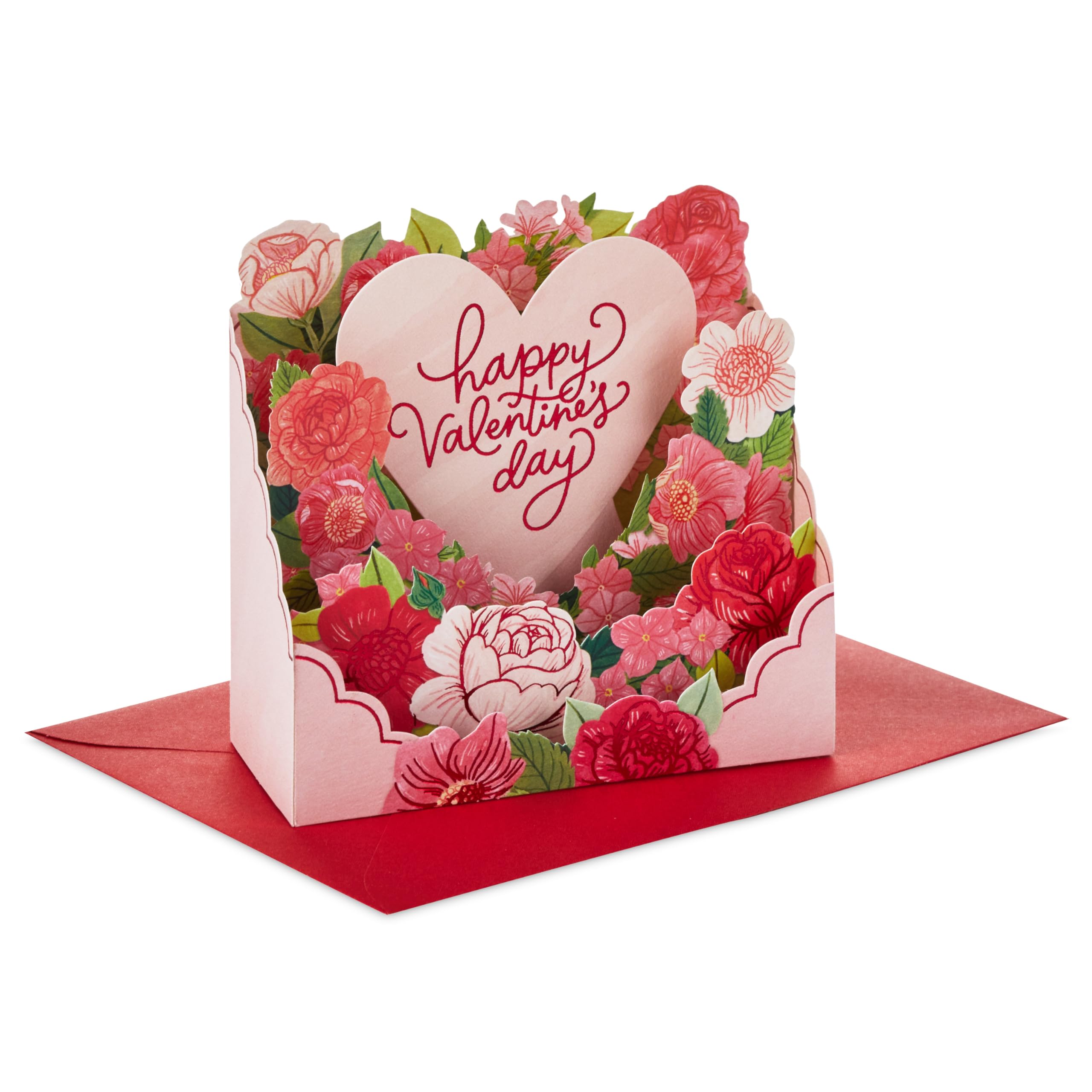Hallmark Mini Valentines Day Card, 3D & Pop Up, Pink Heart, Florals, Roses, Red, Pink, White
