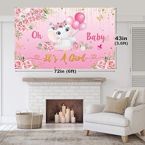 Miniatura 2 de Cartel de fondo de baby shower para niña, decoraciones de baby shower para niña, pancarta de "It's A Girl", decoraciones de elefante para baby