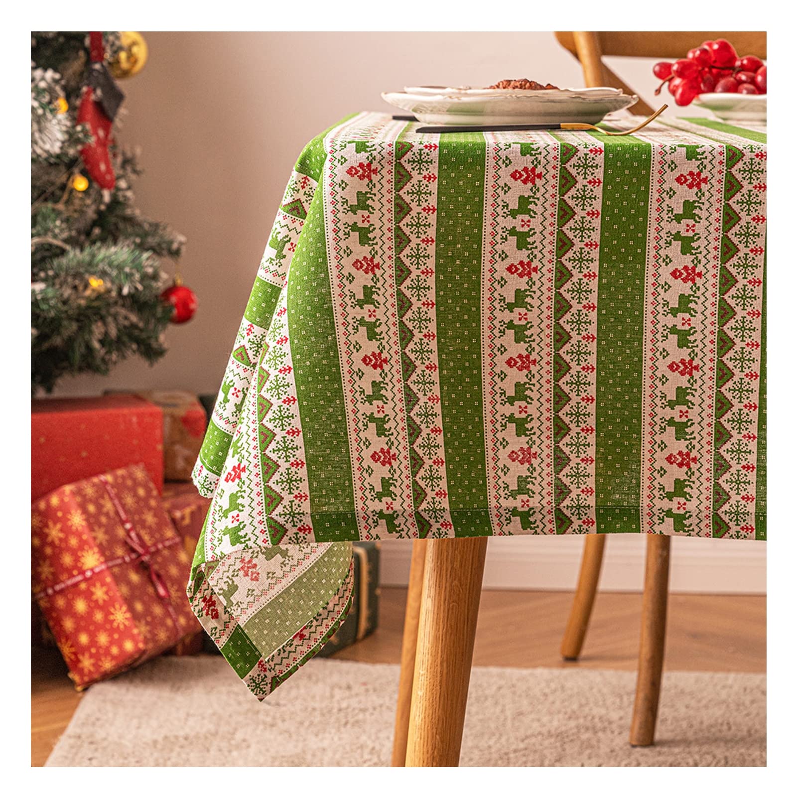 Nappe infroissable avec coutures jacquard pour cuisine, salle à manger, fête de Noël – 140 x 241 cm