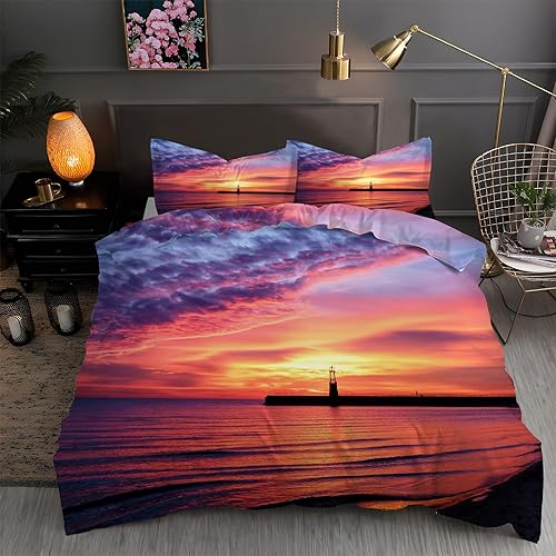 Sunset California King - Juego de funda de edredón con estampado naranja oscuro, funda de edredón de microfibra suave y 2 fundas de almohada de 20 x