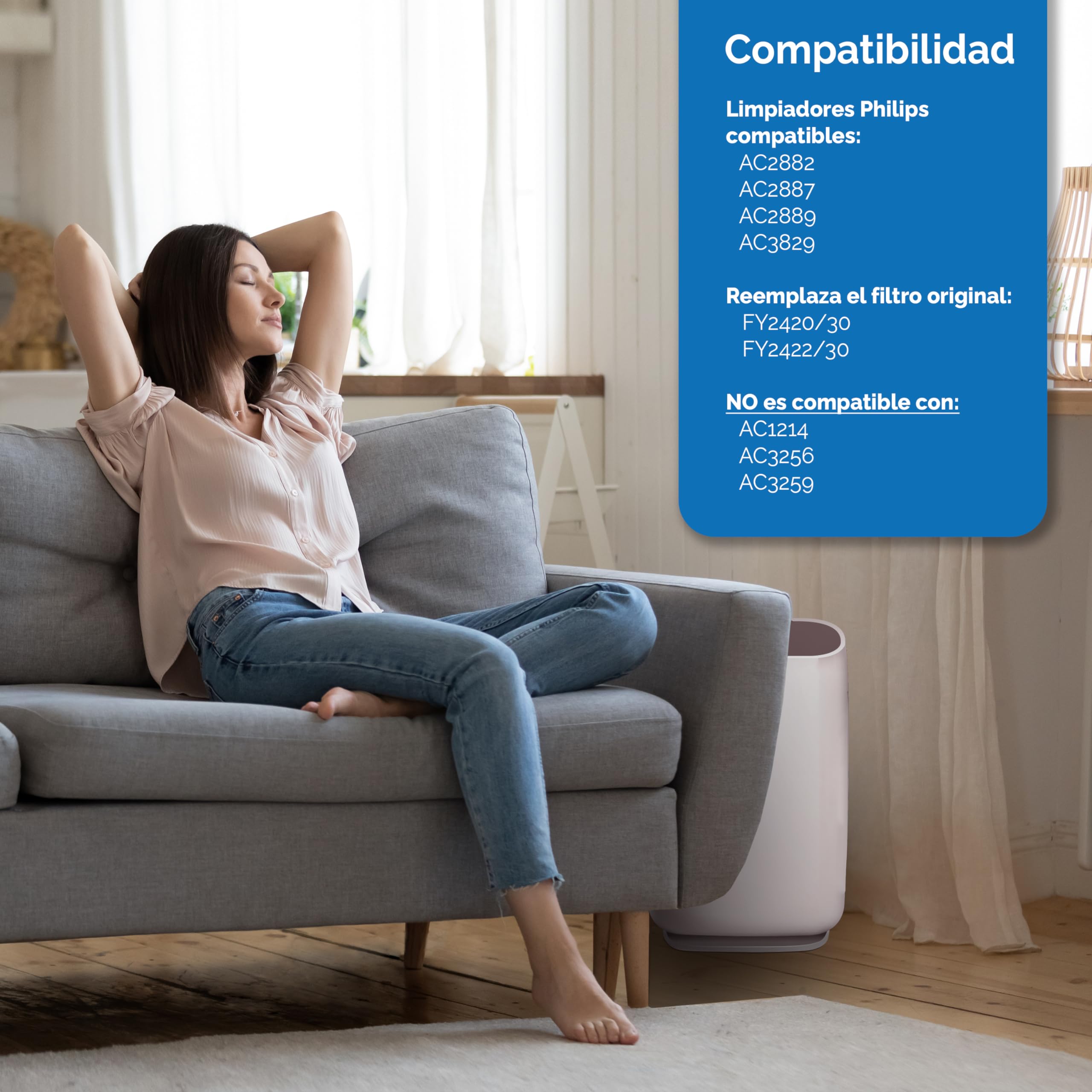 Juego de 2 filtros para purificador de aire Philips [AC2882, AC2887, AC2889 & AC3829] – 1 filtro HEPA & 1 filtro de carbón activo – reemplaza FY2422 & FY2420