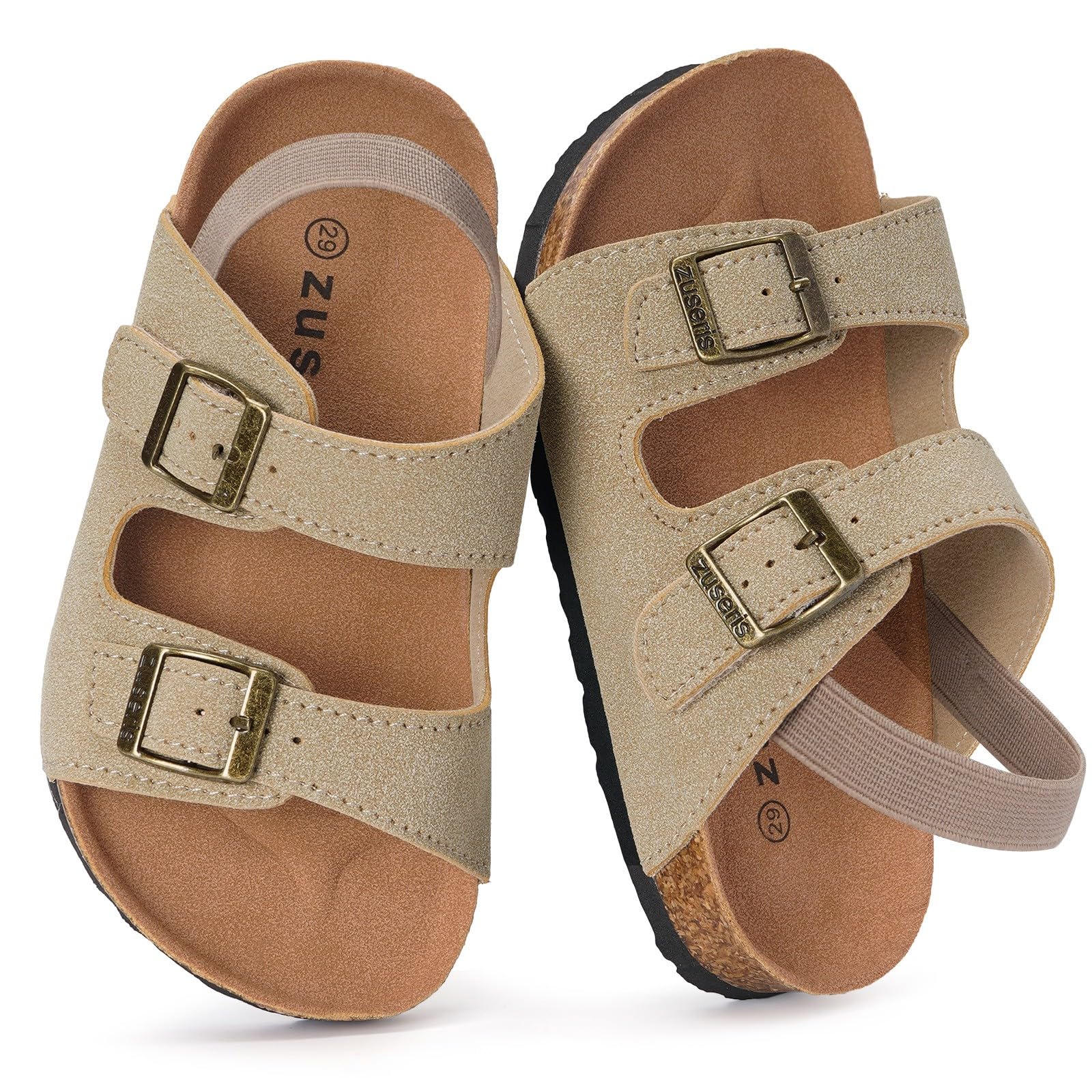 ZUSERIS Kids Toddler Sandals Boys Girls Summer Slides | Soft Cork Footbed, Non-slip,Adjustable Straps,Comfort Suede Leather,Lightweight