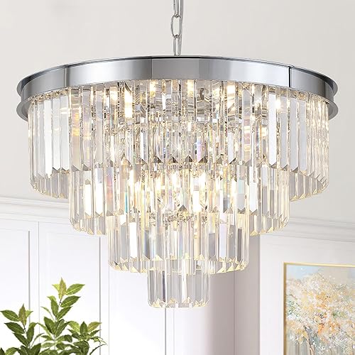 Miniatura 24 de AXILIXI - Candelabros de cristal dorados de 16 pulgadas, lámpara de techo colgante moderna regulable, pequeña, de montaje empotrado, redonda, para